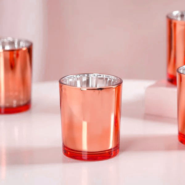 10 Pack Copper Votive Tealight Candle Holders - Elegant Mercury Glass Candlesticks for Valentine's Day, Weddings, Bridal Showers & Party Decorations - Romantic Ambiance for Home, Restaurant & Event Lighting