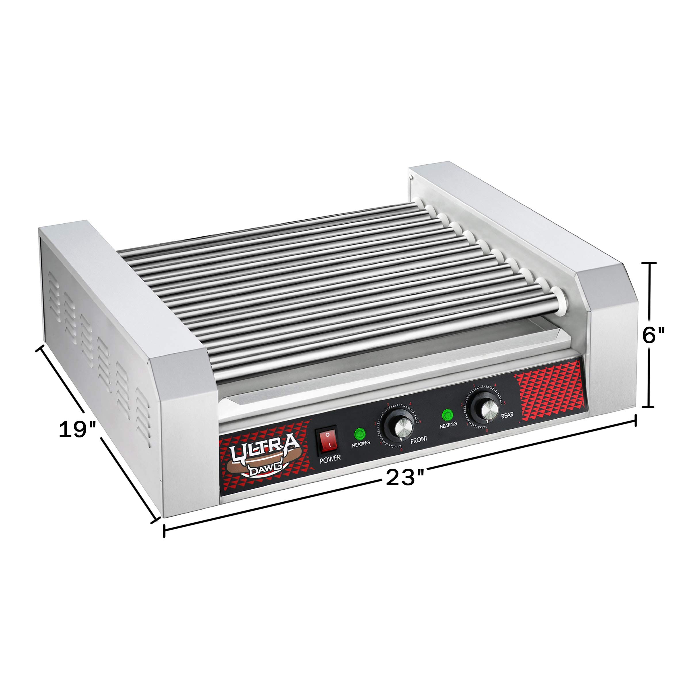 Premium Hot Dog Grill with 11 Stainless Steel Rollers - Cook 30 Hot Dogs or Sausages Simultaneously | Great Northern Popcorn 876071RCM | Perfect for Backyard BBQs, Parties & Outdoor Events