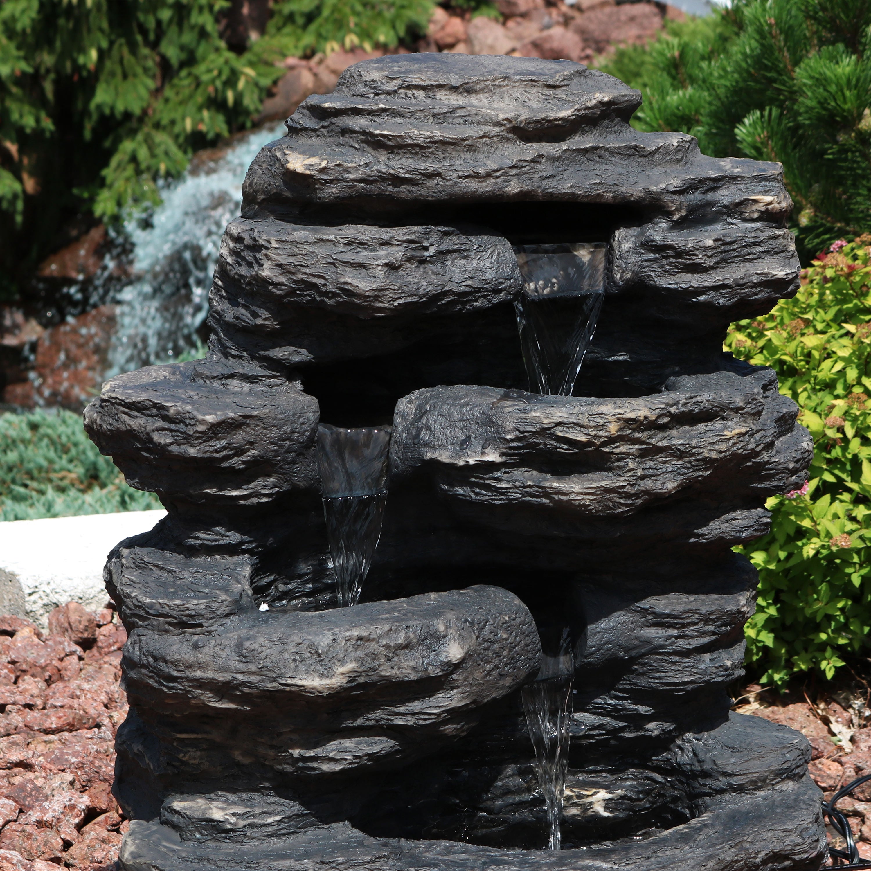 Sunnydaze Rock Falls Outdoor Waterfall Fountain with LED Lights - 24 Inch Garden Water Feature for Patio, Backyard, Landscaping | Relaxing Ambient Lighting for Evenings & Outdoor Decor