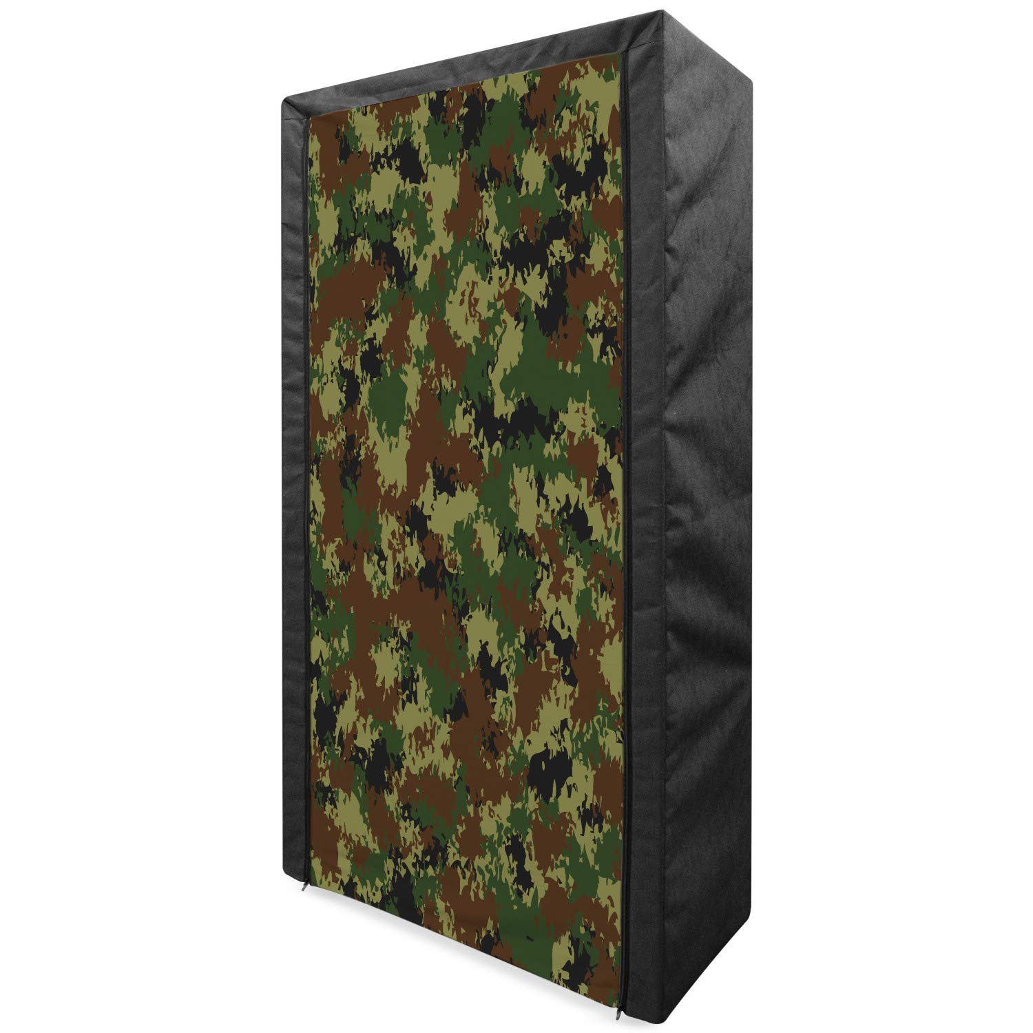 Ambesonne Camo Portable Fabric Wardrobe - Military Inspired Camouflage Clothing Organizer with Shelves, 33.5 Inch - Green, Pale Green & Brown - Perfect for Bedroom, Closet, Dorm Room & Small Space Storage