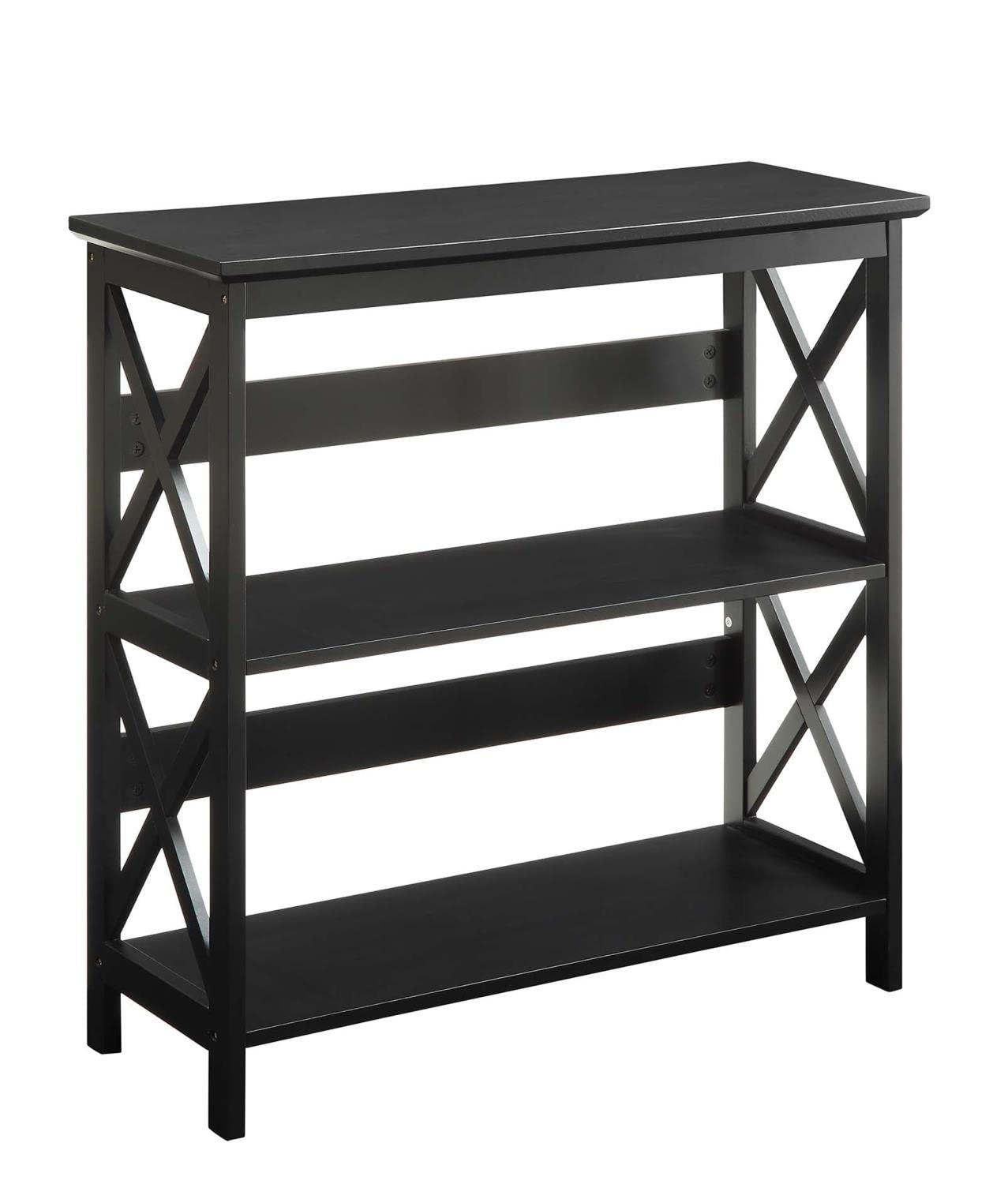 Oxford 3-Tier Bookcase by Convenience Concepts - Black Wooden Storage Shelf for Living Room, Bedroom & Office Organization
