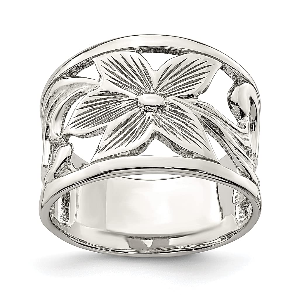 925 Sterling Silver Flower Band Ring - Elegant Leaf Design Fine Jewelry for Women - Perfect Gift for Her - Ideal for Weddings, Anniversaries & Special Occasions