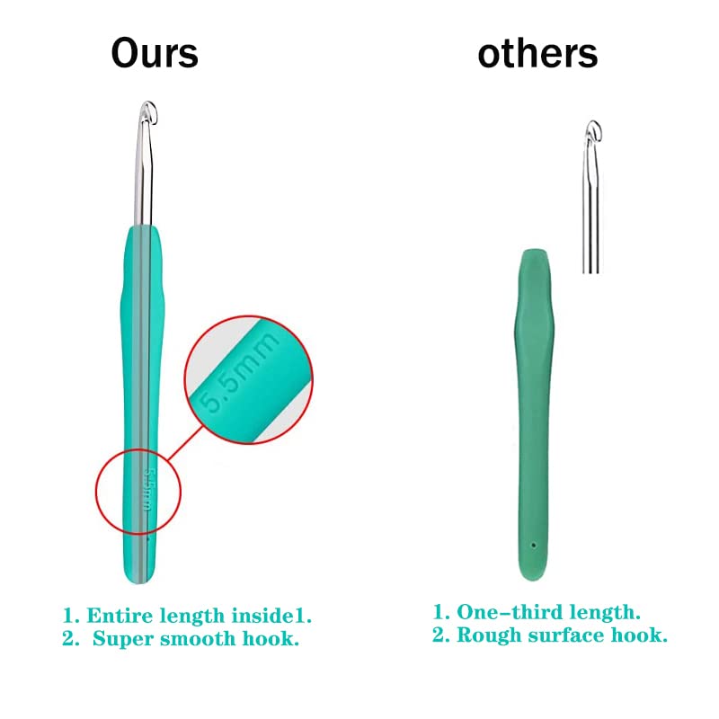 2.0mm & 2.5mm Aluminum Crochet Hooks Set with Soft Grip Rubber Handle - Ergonomic Design for Comfortable Knitting & Crocheting - Perfect for Beginners & Experts - Great for Making Scarves, Hats & Amigurumi