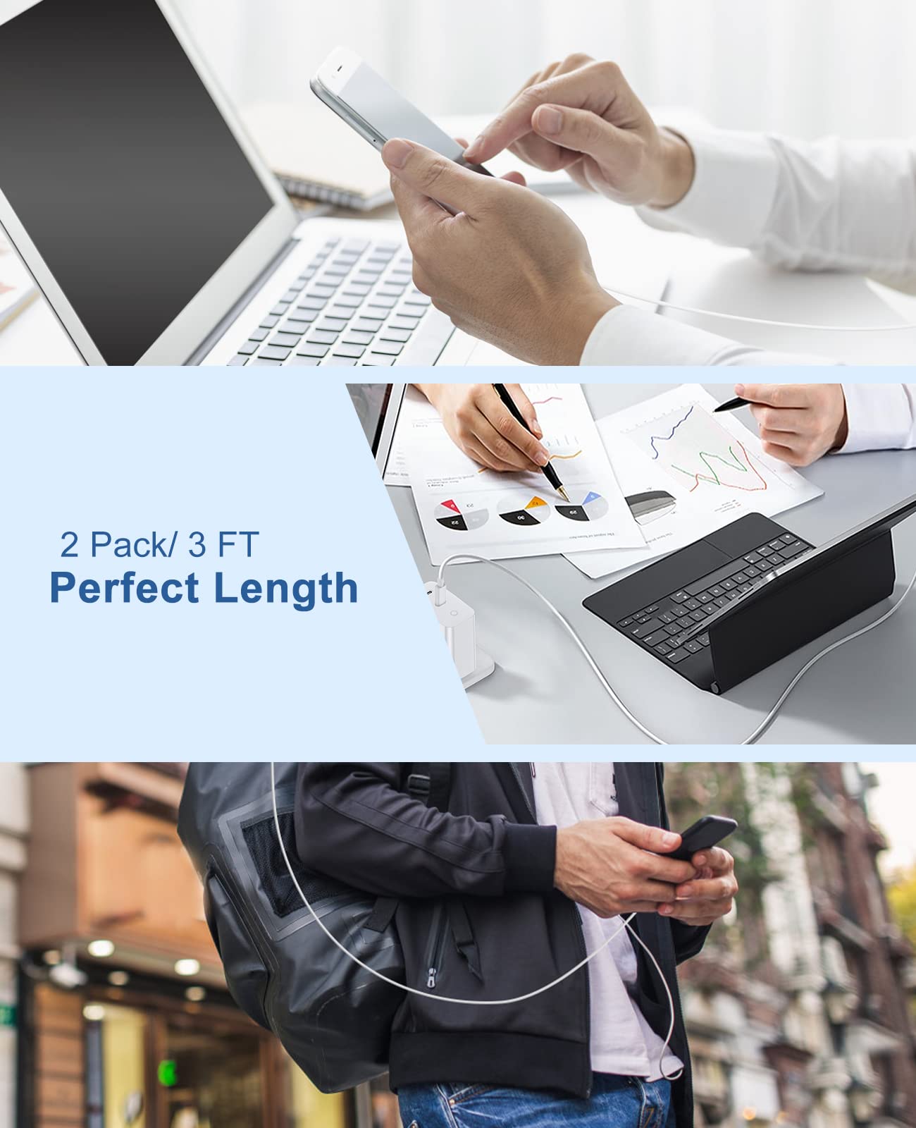 Fast Charging USB C to Lightning Cable 3FT (2 Pack) - Apple MFi Certified for iPhone 14/13/12 Pro Max - High Speed Charger Cord for Home, Office & Travel