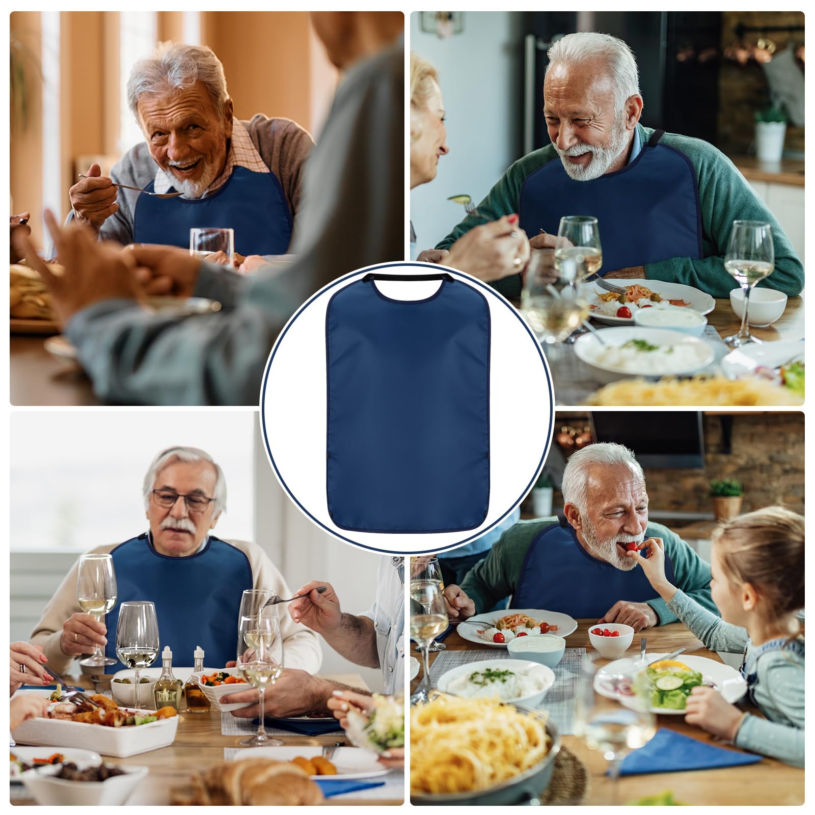 Double Layer Stretchable Adult Bibs with Crumb Catcher - Waterproof & Washable Clothing Protector for Elderly & Disabled - Perfect for Mealtime, Dining Out & Home Care