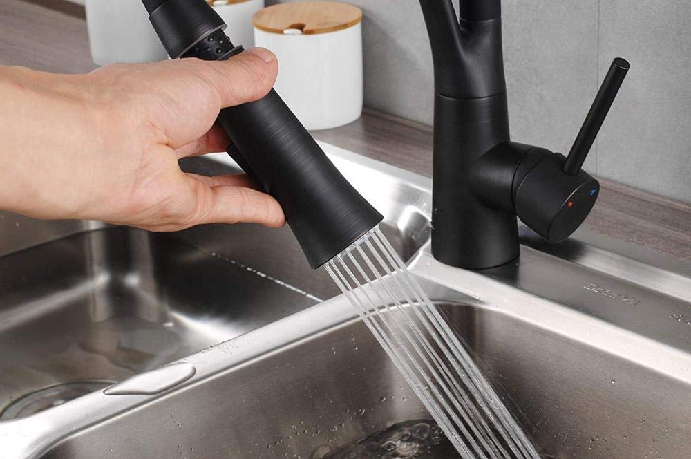 360° Rotating Brass Kitchen Sink Faucet with Pull Down Sprayer - Lead-Free Drinking Water Safe - Perfect for Washing Dishes, Filling Pots & Daily Kitchen Tasks