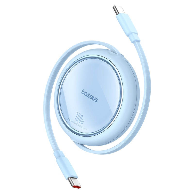 Baseus Free2 Draw Mini 1M 100W Retractable Bidirectional USB-C to USB-C Fast Charging Cable - Blue | Perfect for Travel, Office & Home Charging