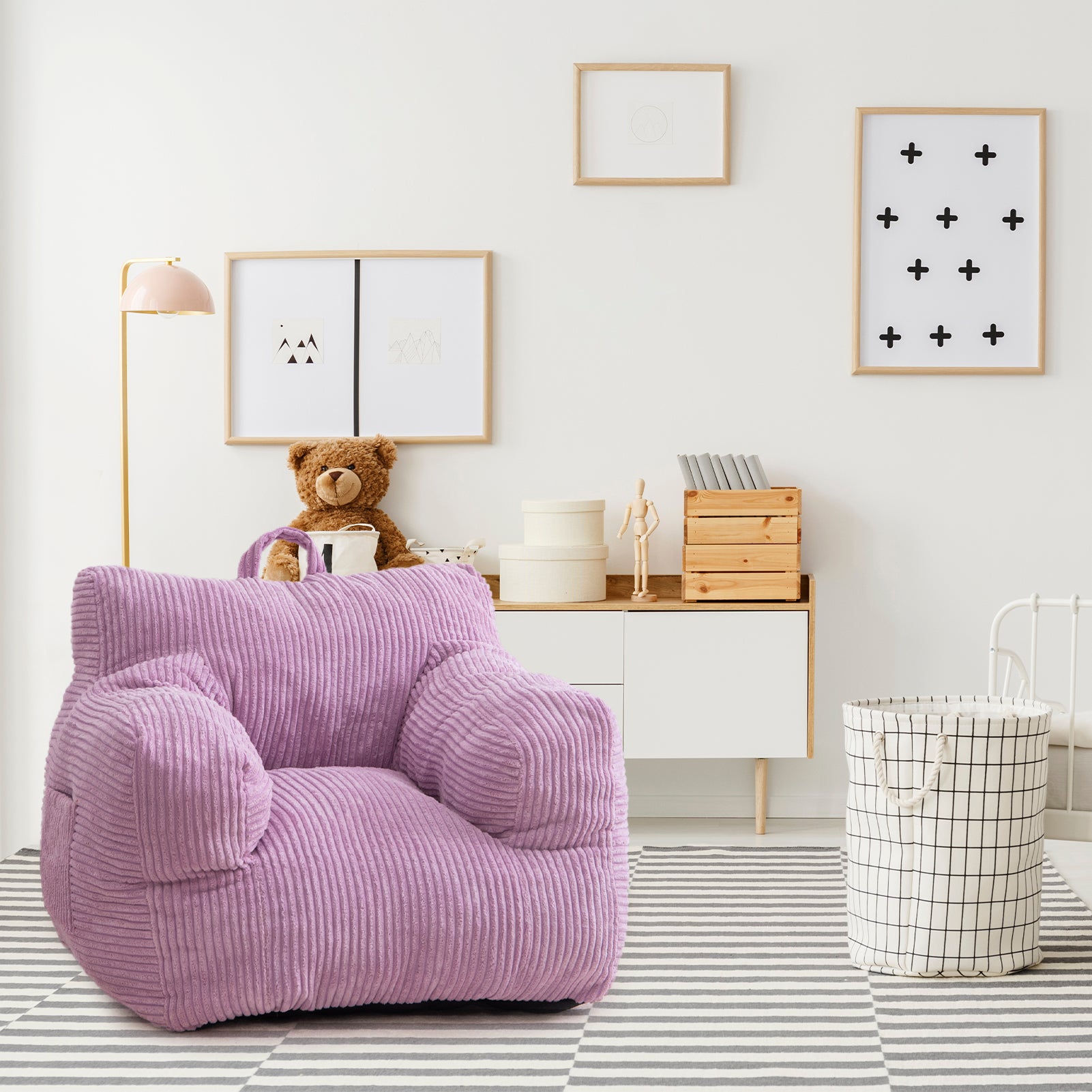 MAXYOYO Kids Bean Bag Chair - Soft Corduroy Bean Bag Couch with Armrests for Children's Room, Playroom & Bedroom - Comfortable Seating for Reading, Gaming & Relaxing (Purple)