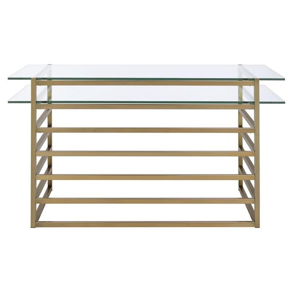 UrbanPro Modern Glass Rectangular 1-Shelf Writing Desk in Antique Gold - Minimalist Home Office Furniture for Small Spaces, Dorm Rooms & Contemporary Workspaces