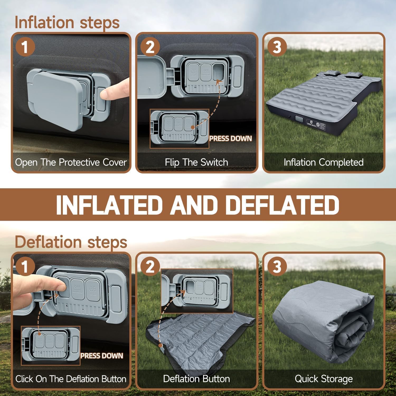 Umbrauto Truck Bed Air Mattress for 6-6.5ft Full Size Short Beds - Rechargeable Built-in Air Pump - Inflatable Pickup Truck Mattress for Camping & Road Trips