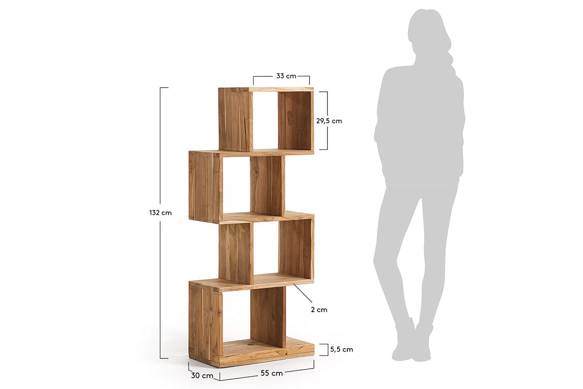 Como Ananda Solid Teak Wood Bookshelf - Handcrafted Rustic Bookshelf for Living Room, Office & Library - Durable & Stylish Home Decor Storage Solution