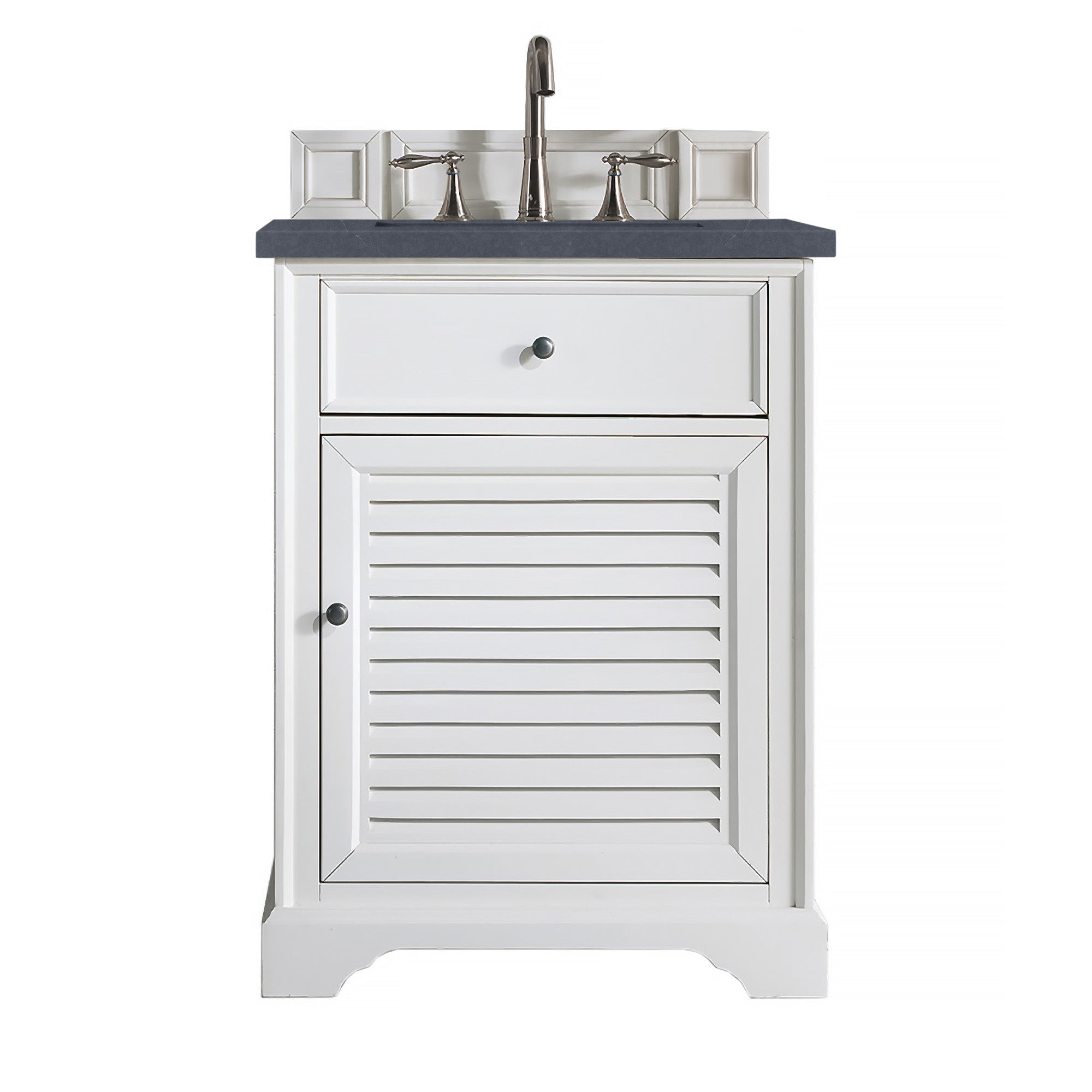 Savannah 26 Inch Single Vanity Cabinet with 3CM Charcoal Soapstone Quartz Top - Bright White Bathroom Vanity for Modern & Farmhouse Style Homes - Perfect for Master Bath, Guest Bath & Powder Room Renovations