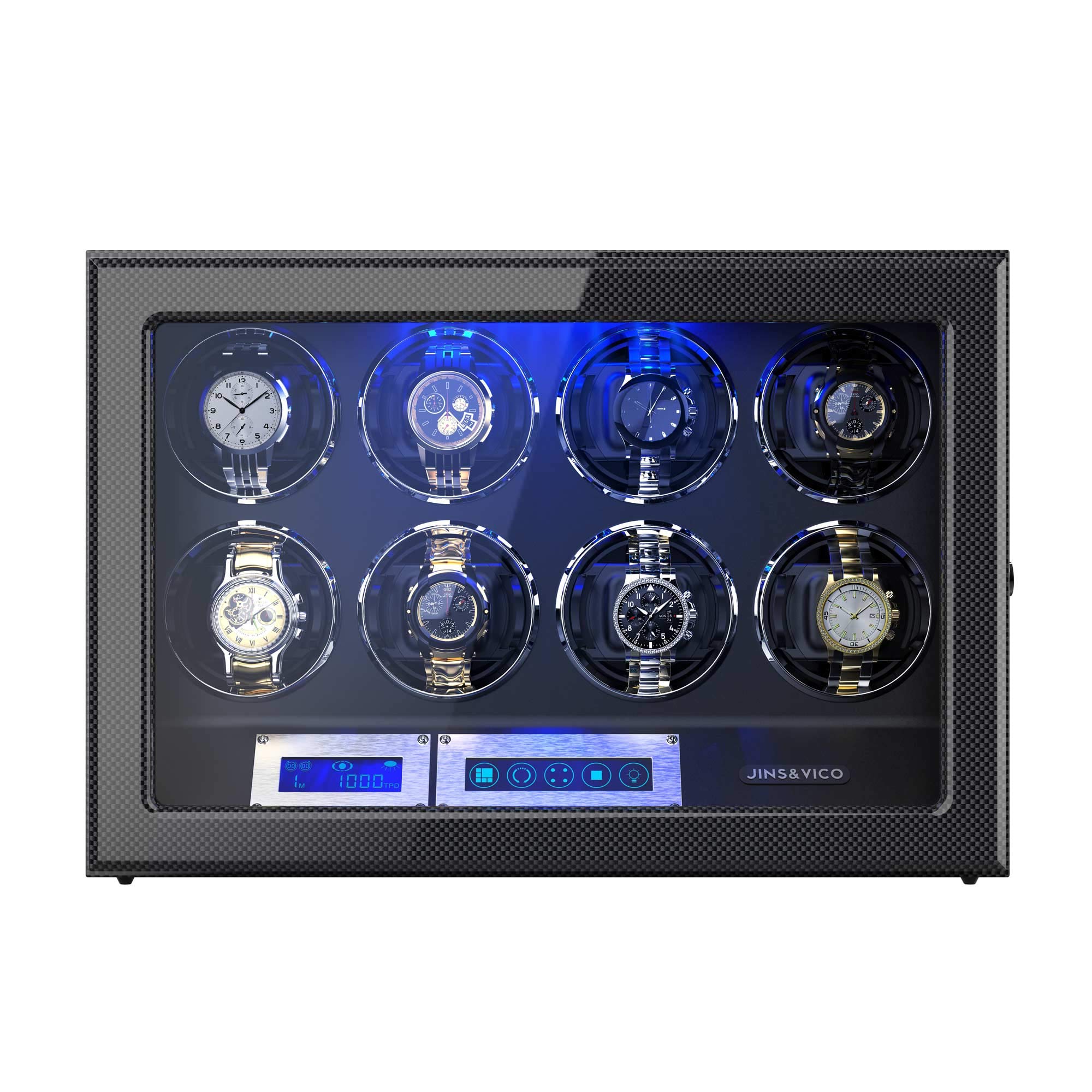 Premium Watch Winder with Adjustable [Upgraded] Watch Pillows - 8 Winding Spaces for Automatic Watches, Built-in LED Illumination - Perfect for Watch Collectors & Luxury Watch Storage