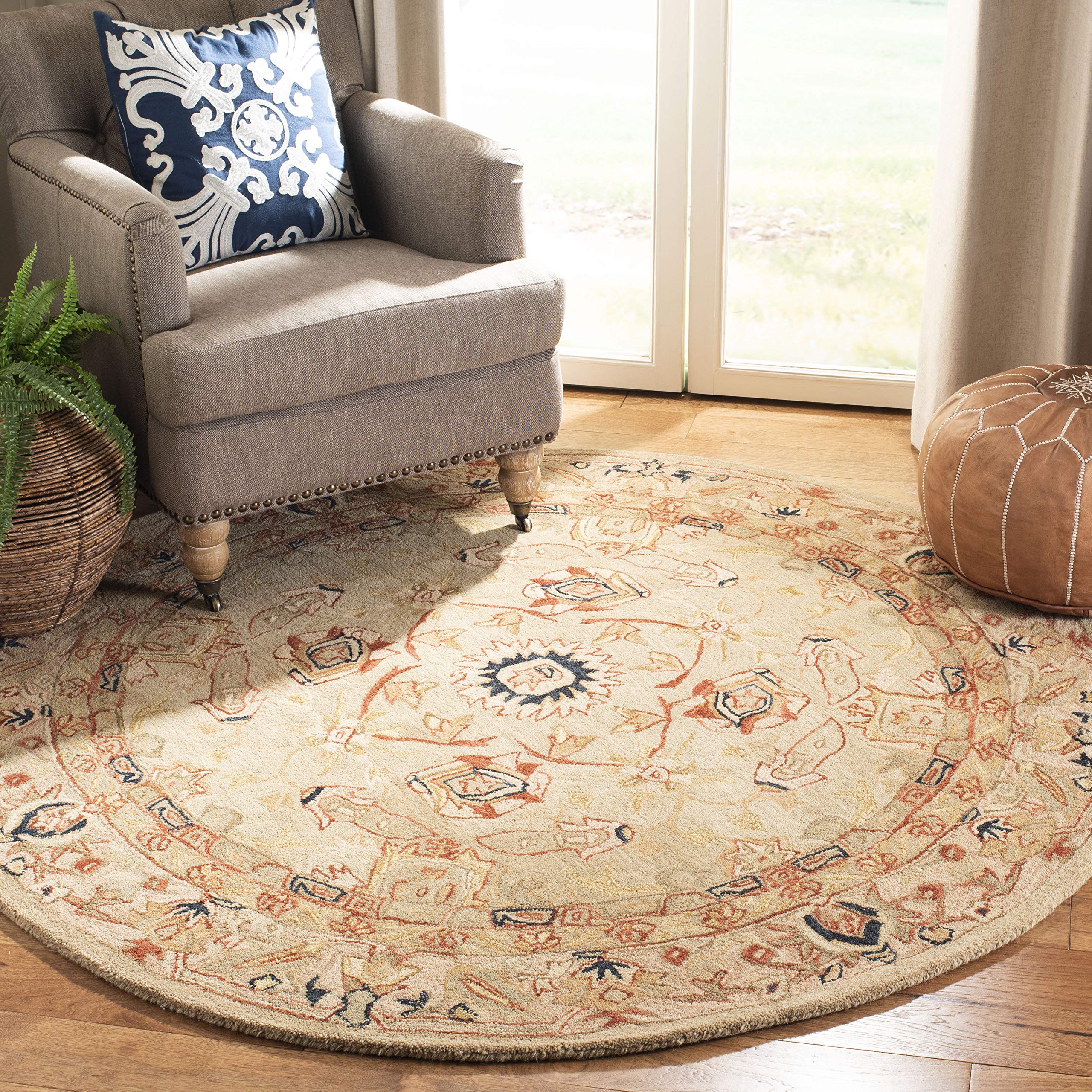SAFAVIEH Anatolia Collection 8' Round Ivory/Beige AN514A Handmade Traditional Oriental Premium Wool Area Rug - Perfect for Living Room, Bedroom & Home Decor
