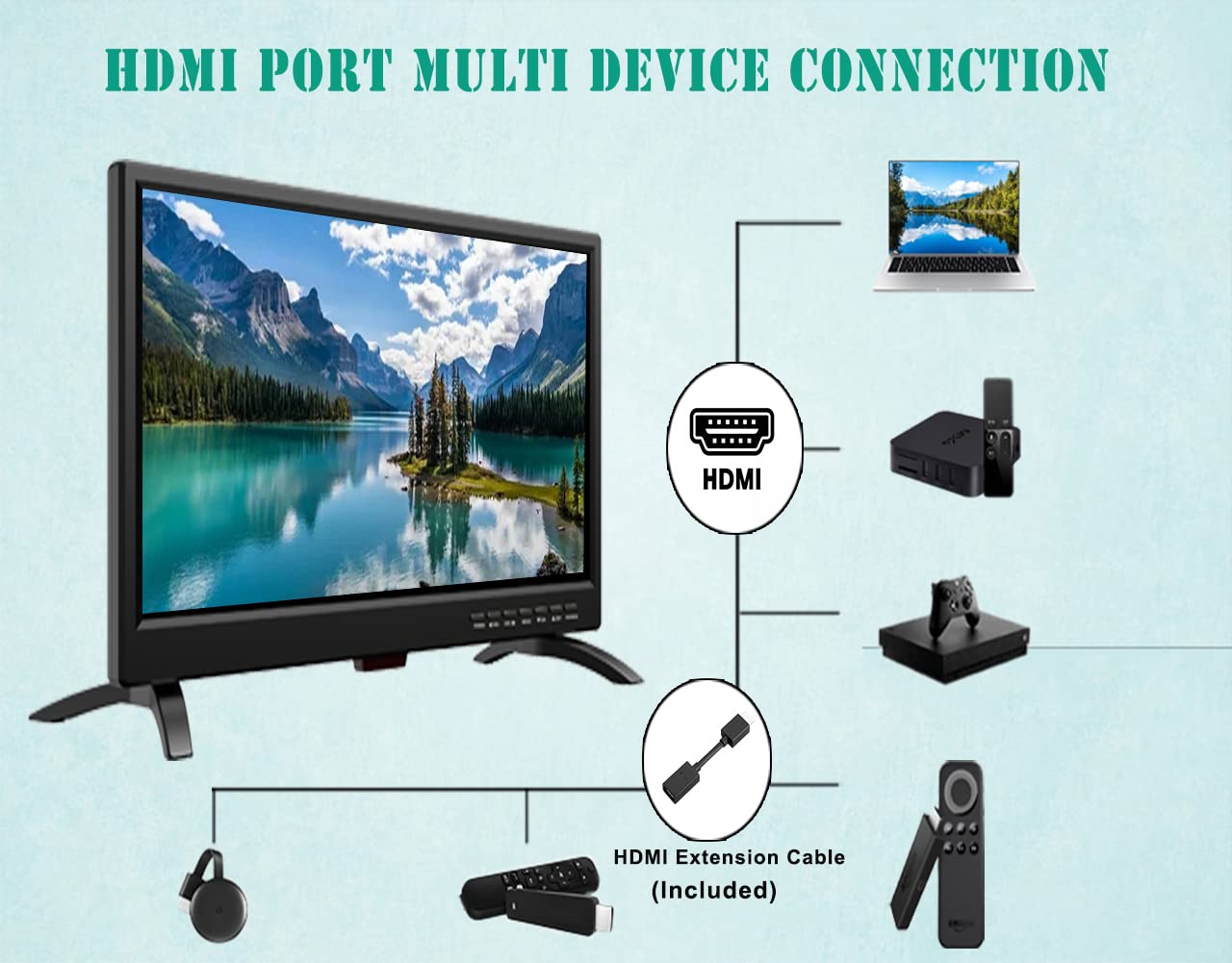 19 Inch LED Widescreen TV with Digital ATSC Tuner, HDMI/VGA/RCA/USB Ports | Flat Screen HDTV with Built-in Dual Speakers | Perfect for Kitchen, Bedroom, RV & Camping (2023 Model)