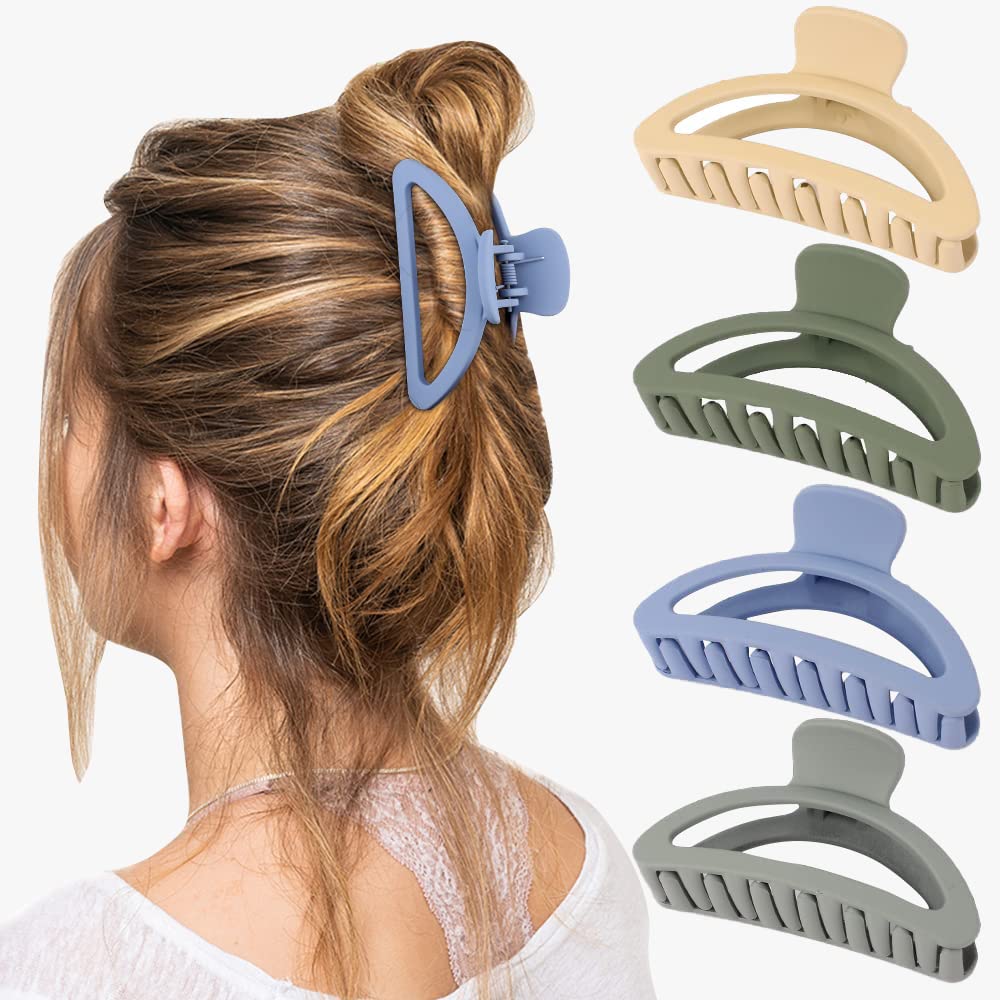 FIMBUL 4Pcs Matte Hair Claw Clips for Thick Hair - 3.3 Inch Square Hair Clips for Women, Non-Slip Grip (Multicolor) - Perfect for Updos, Ponytails & Everyday Hairstyles