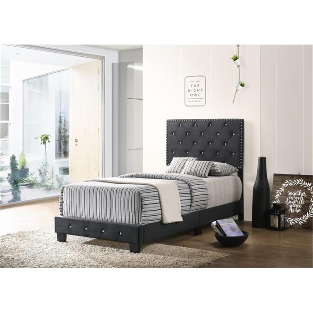 Glory Furniture Suffolk Velvet Upholstered Twin Bed Frame in Black - Luxurious Velvet Upholstered Bed for Kids Room, Guest Room & Small Space Bedroom