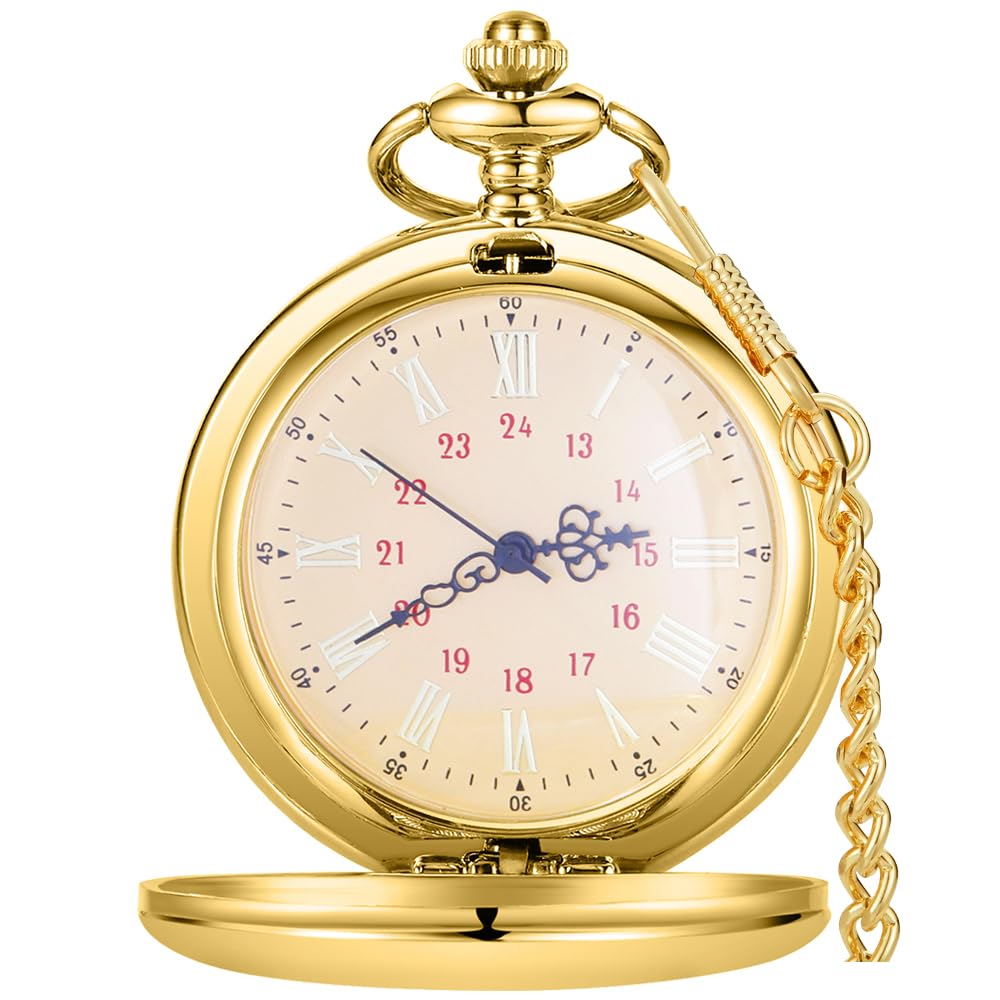 Custom Personalized Engraved Pocket Watch for Men - Smooth Finish with Chain - Ideal Gift for Father's Day, Anniversary & Special Occasions - Perfect for Vintage Style & Formal Events