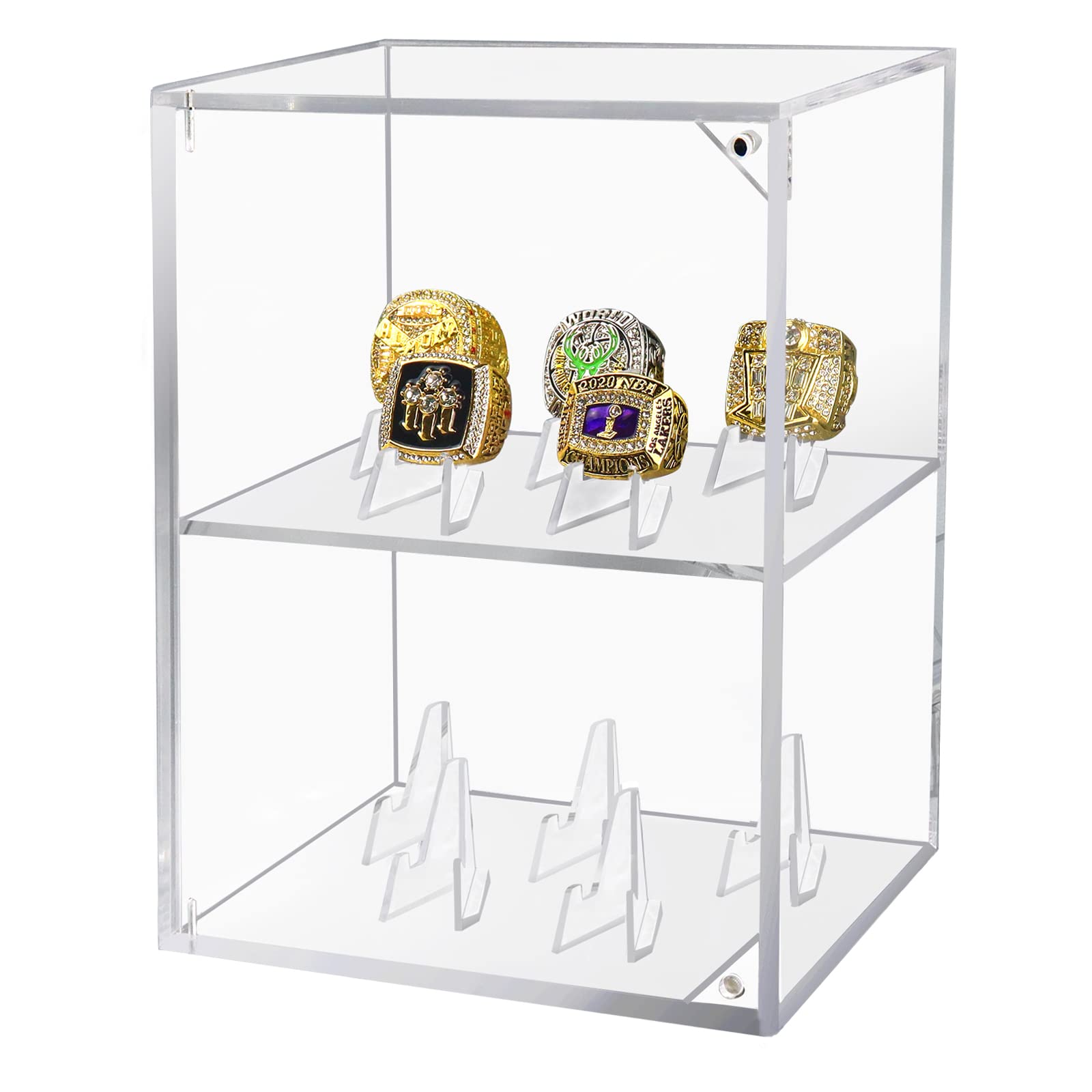 Championship Ring Display Case - Large Acrylic Baseball & Softball Ring Holder Box with 10 Fixed Stands - Perfect for Football, Sports, Cheerleading & Replica Rings - Ideal for Trophy Rooms, Sports Memorabilia Displays & Collector Showcases