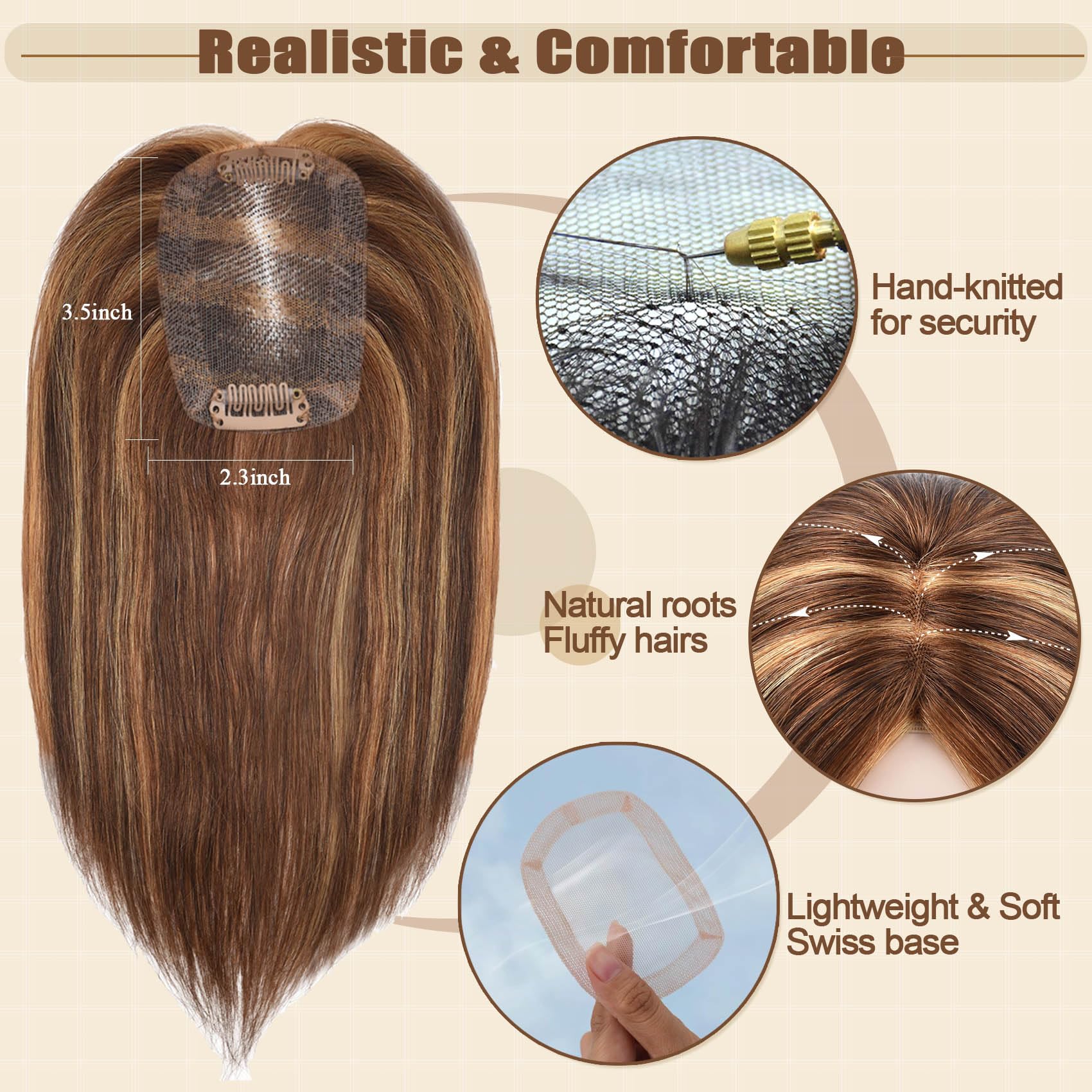 Premium JGS1996 Human Hair Toppers for Women – 150% Density Handmade Lace Base Remy Hair Wig Topper for Thinning Hair – No Bangs Clip-In Hair Extensions – Perfect for Daily Wear, Special Occasions & Hair Volume Enhancement