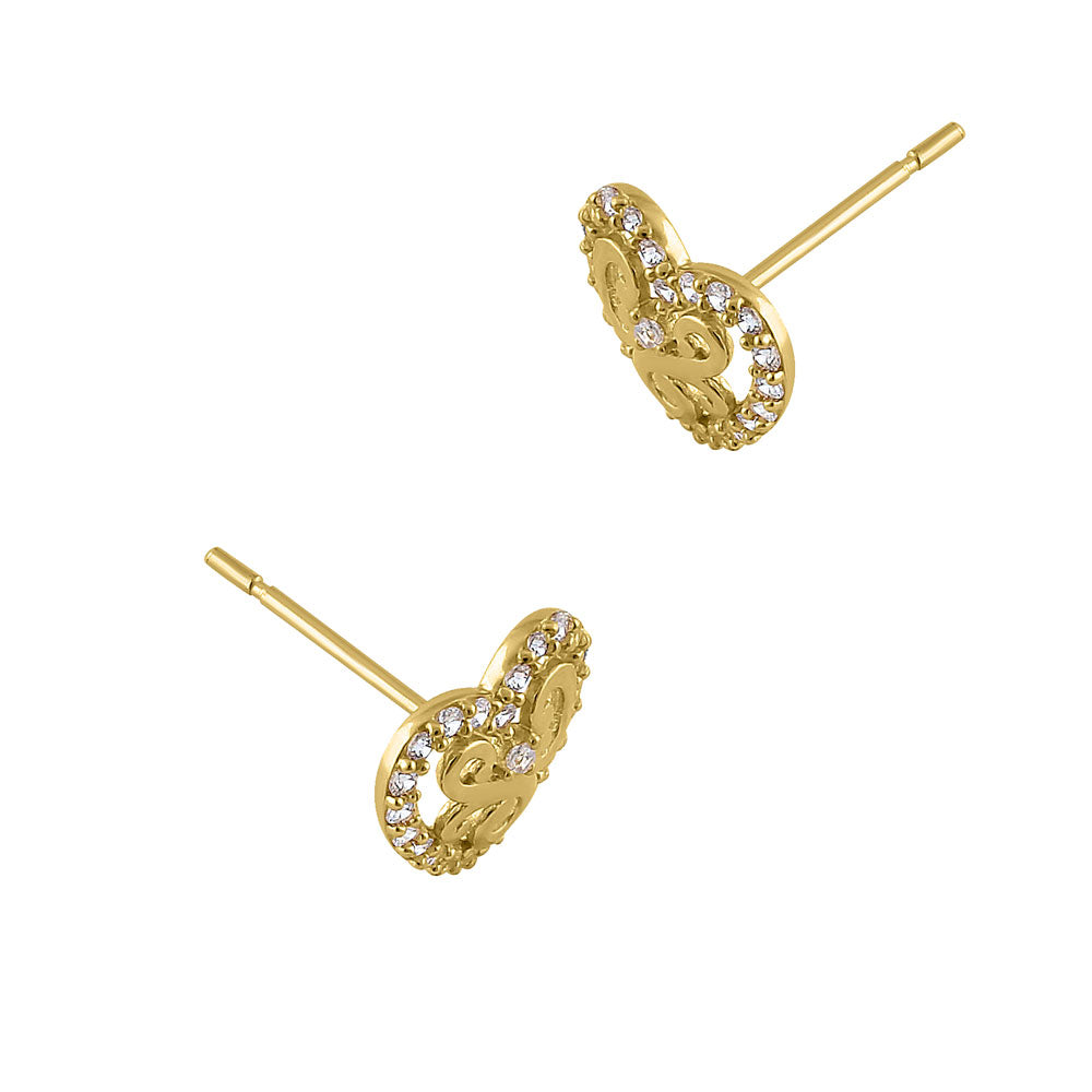 14K Solid Yellow Gold CZ Heart Stud Earrings for Women - Elegant Valentine's Day Gift, Anniversary Present & Everyday Jewelry