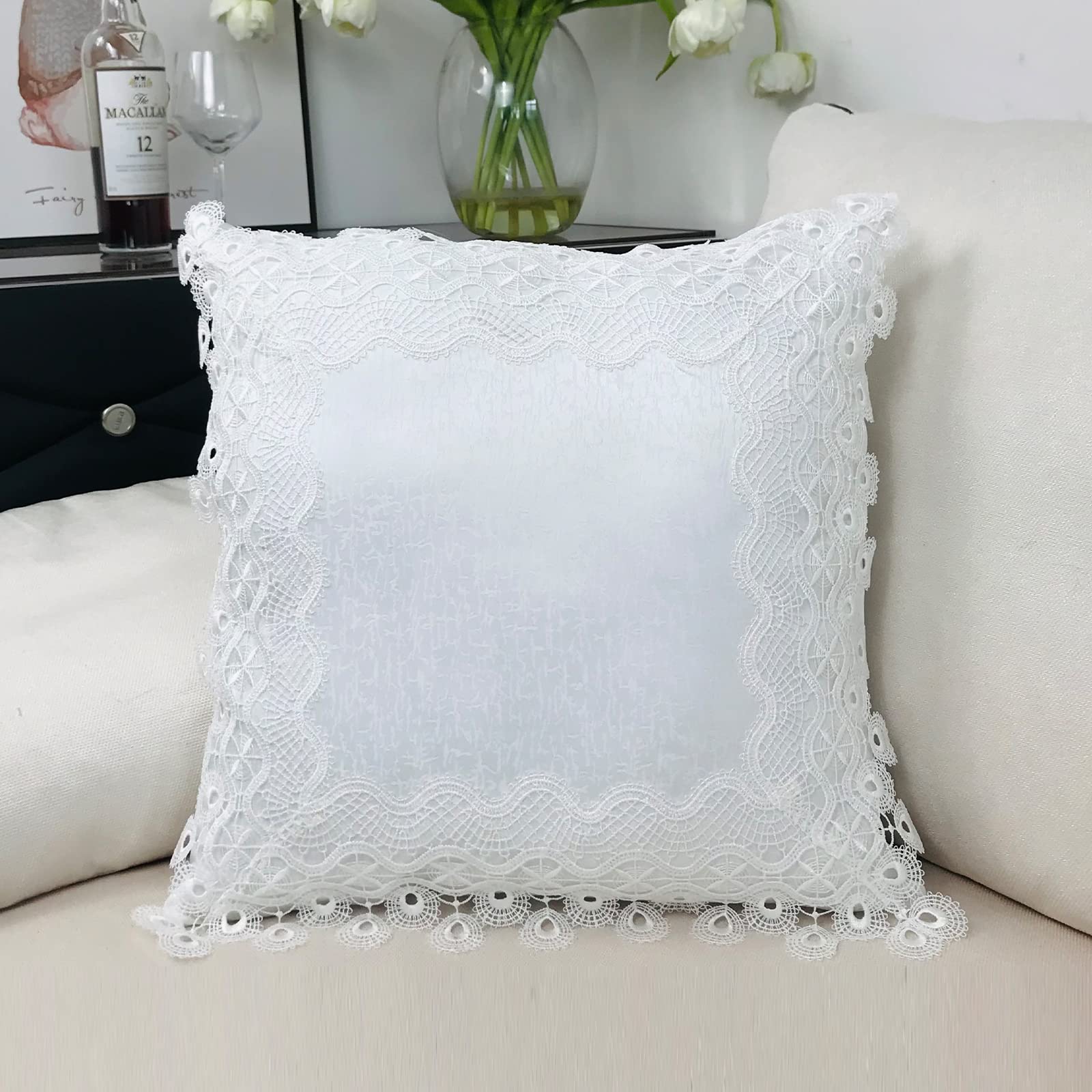 18x18 Inch White Lace Throw Pillow Covers Set of 2 - Soft Farmhouse Decor with Exquisite Embroidery for Living Room, Bed, Couch & Sofa | Cozy Home Accent for Relaxation & Stylish Interior Design