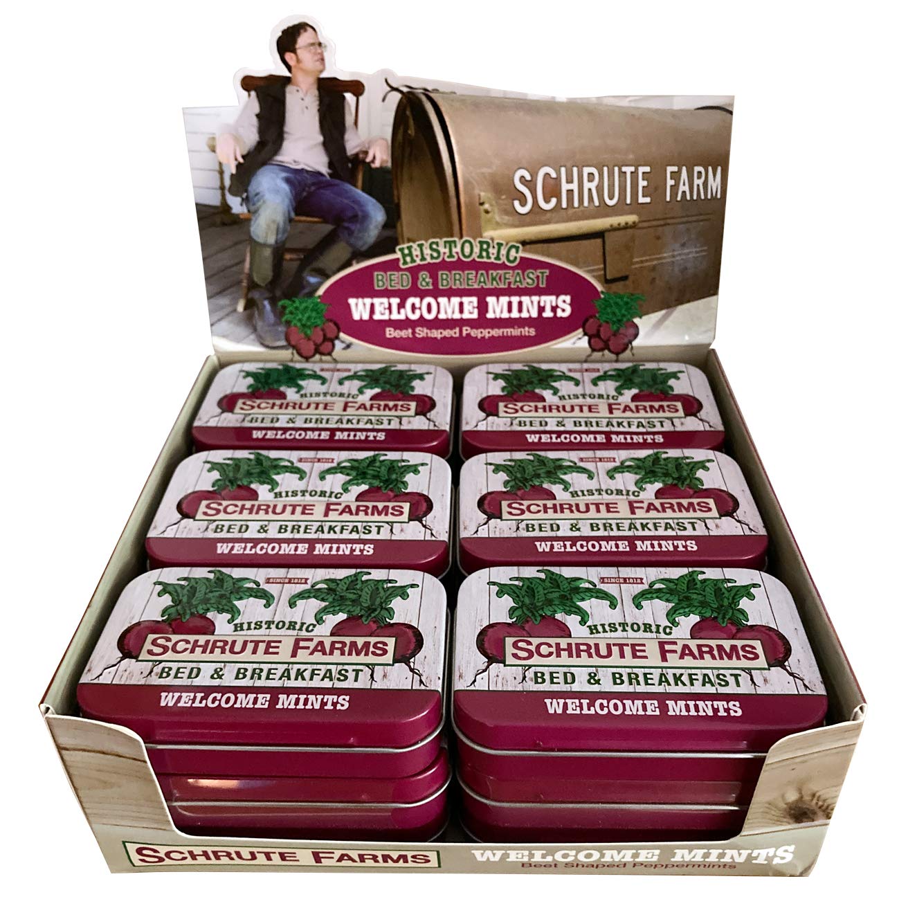 Schrute Farms Welcome Mints Candy - 1.5oz Tin (18 Count Bulk Box) | Office Snacks, Gift Ideas & Party Favors | Perfect for Workplace Treats, Corporate Events & TV Show Fans