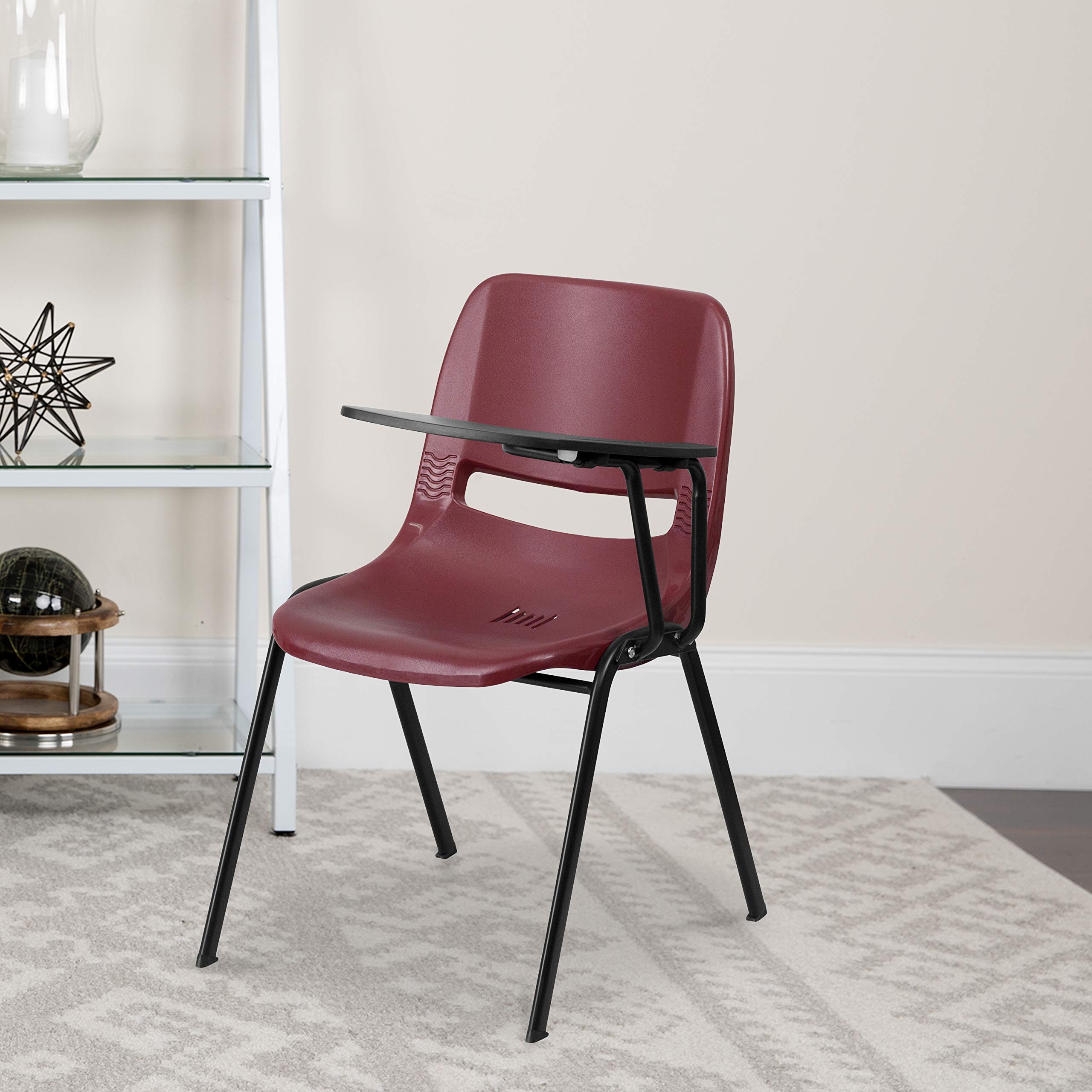 Burgundy Ergonomic Shell Chair with Left-Handed Flip-Up Tablet Arm - Comfortable Office Desk Chair for Home & Work (Ideal for Conference Rooms, Study Areas & Small Spaces)