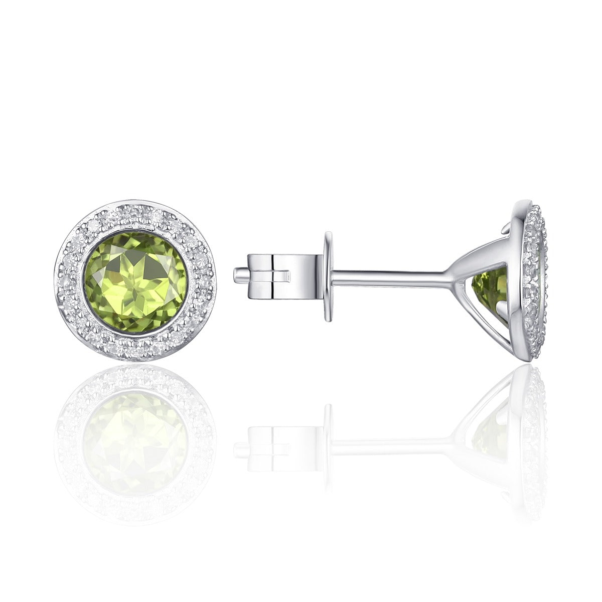 14K White Gold Peridot & Diamond Halo Martini Stud Earrings - Elegant Dangle Earrings for Women, Perfect for Parties, Weddings & Special Occasions