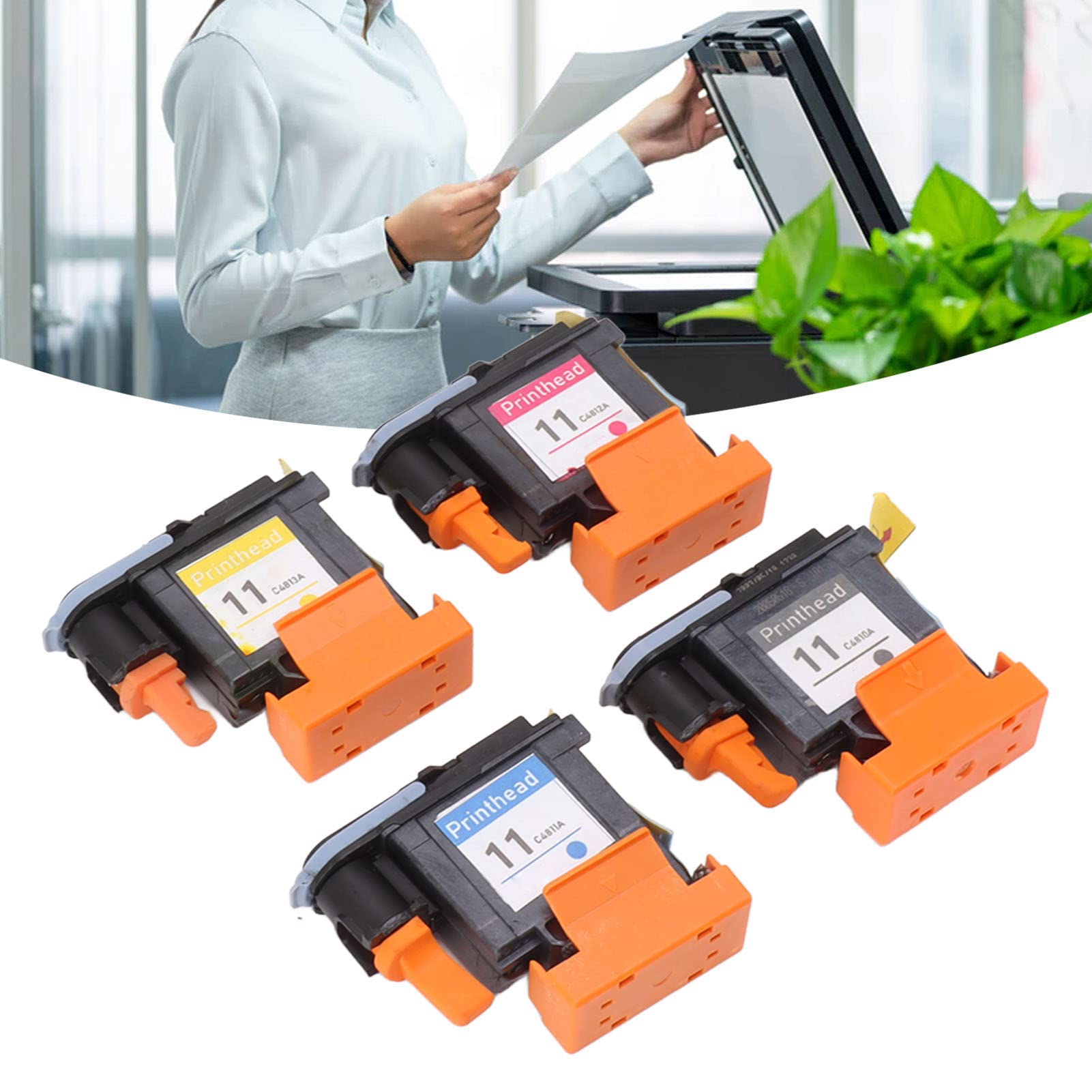 4-Pack HP Designjet Printhead Replacement - Magenta, Black, Cyan, Yellow for HP Designjet 100/110/111/500/510/800/813/850 - Compatible with HP 11 Printhead - Ideal for Large Format Printing, CAD Drawings & Photo Printing