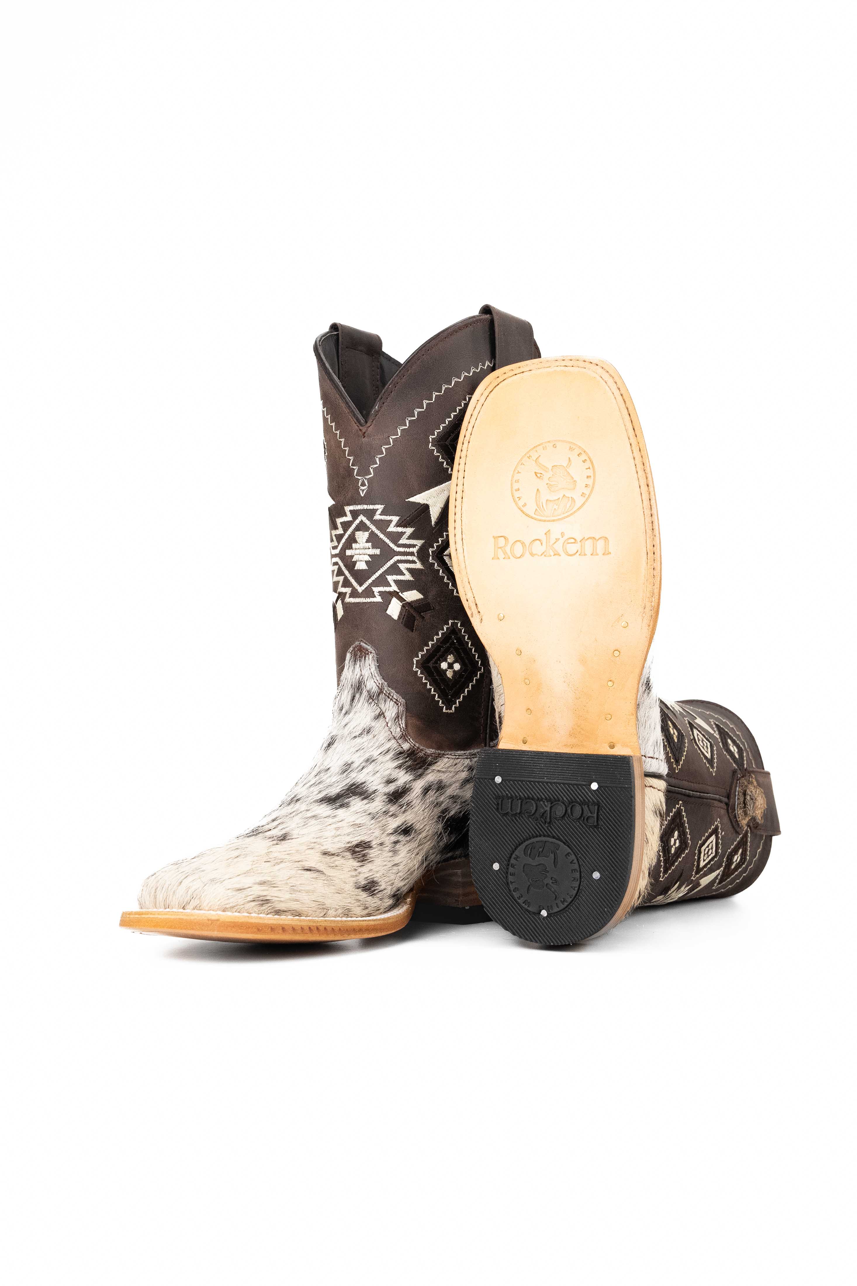 Authentic Men's Cowhide Square Toe Cowboy Boots - Size 7.5 (US) - Durable & Comfortable Western Boots for Riding, Country Dancing & Outdoor Adventures