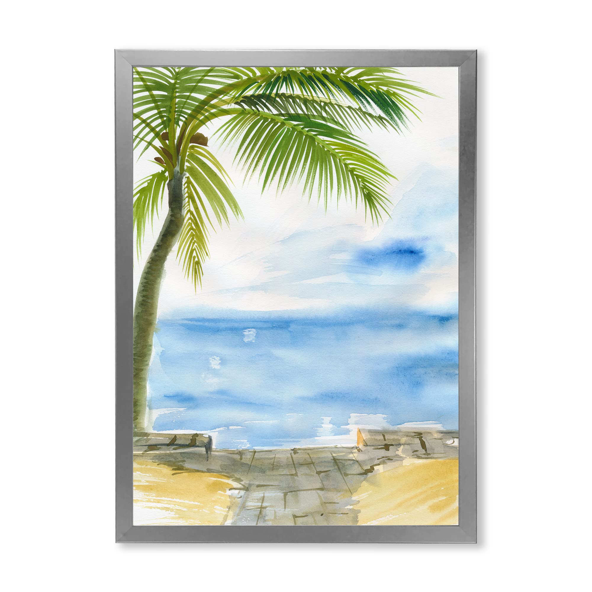 Palm Beach Resort At Dawn II Nautical Coastal Framed Wall Art - Beach House Decor, Ocean Themed Living Room Painting, Coastal Bedroom Wall Decor