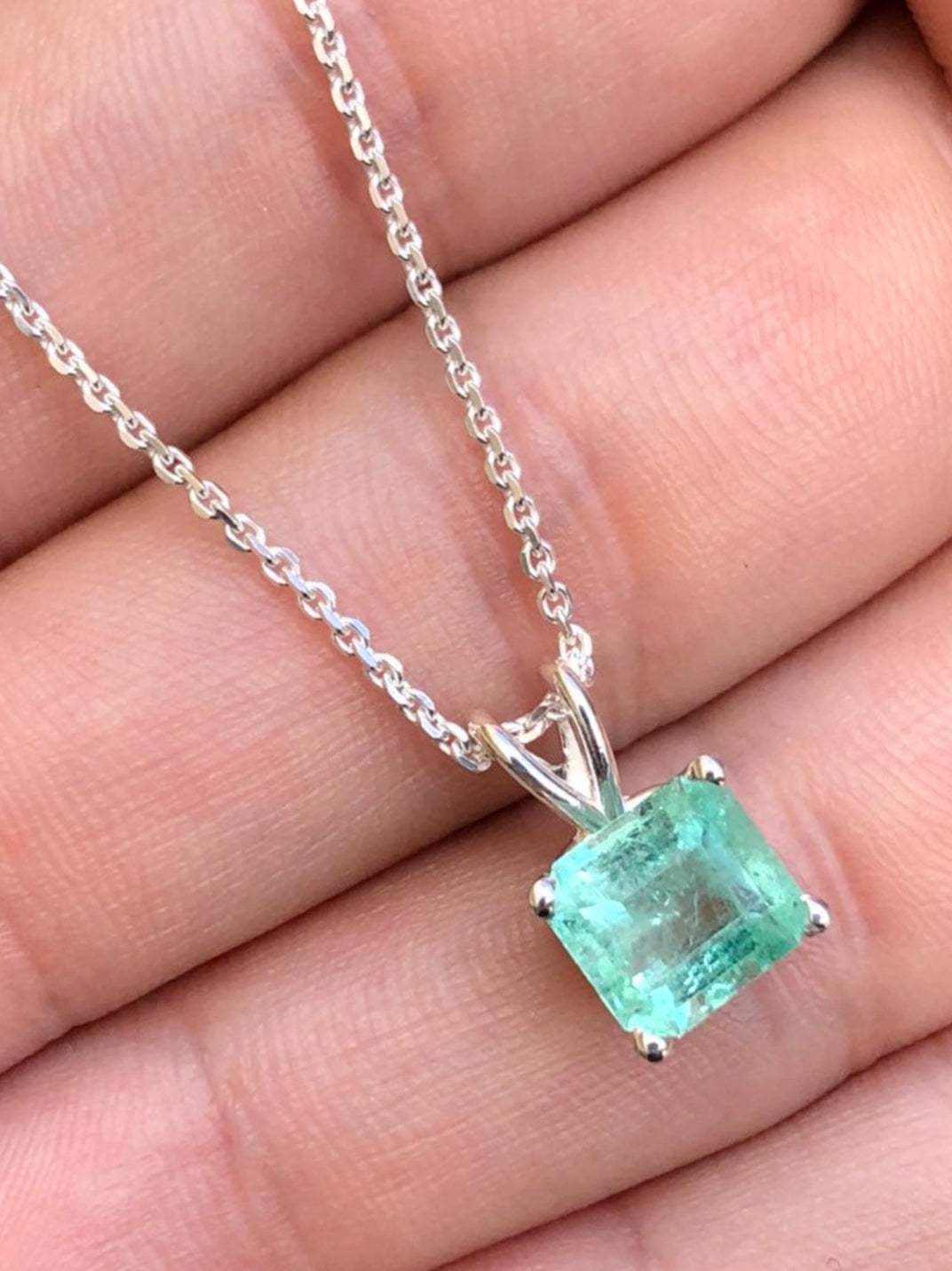 2.10 Carat Asscher Cut Emerald Solitaire Necklace in 925 Sterling Silver - Elegant Four Prong Setting for Weddings, Anniversaries & Special Occasions