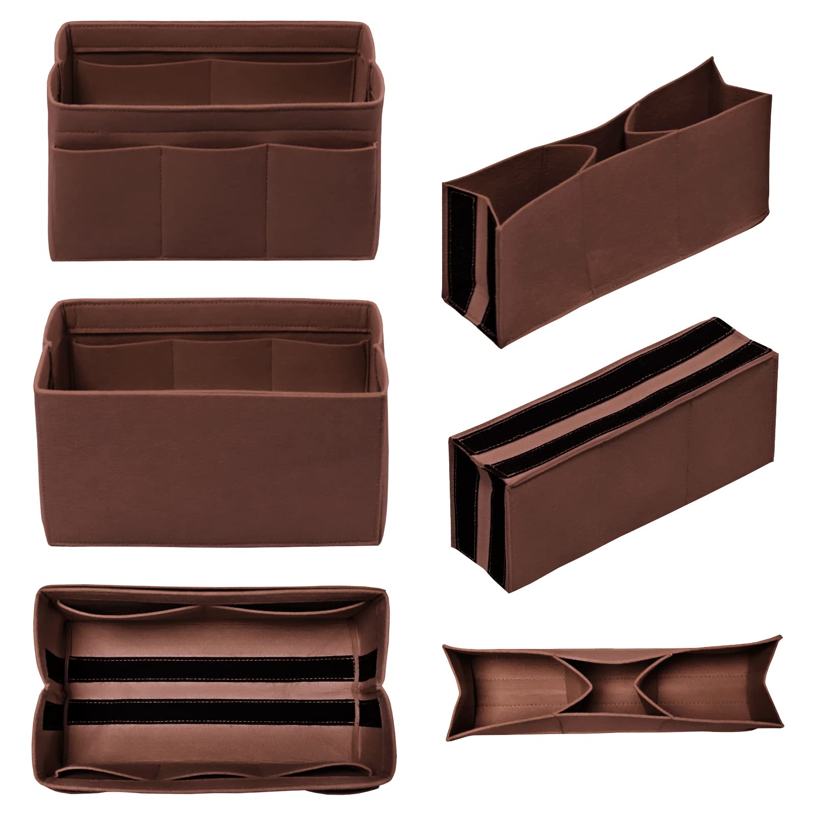 Felt Purse Organizer Insert with 14 Pockets - Small Brown Handbag Organizer for Tote Bags | Perfect for Travel, Work & Everyday Use