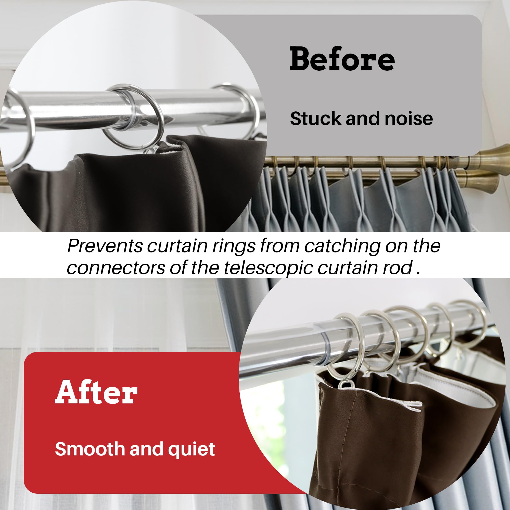 16.4 Ft Hard Surface Curtain Rod Tape - Smooth Gliding Solution for Telescopic Rods, Eliminates Stuck Rings & Noise - Perfect for Living Room, Bedroom & Office Window Treatments