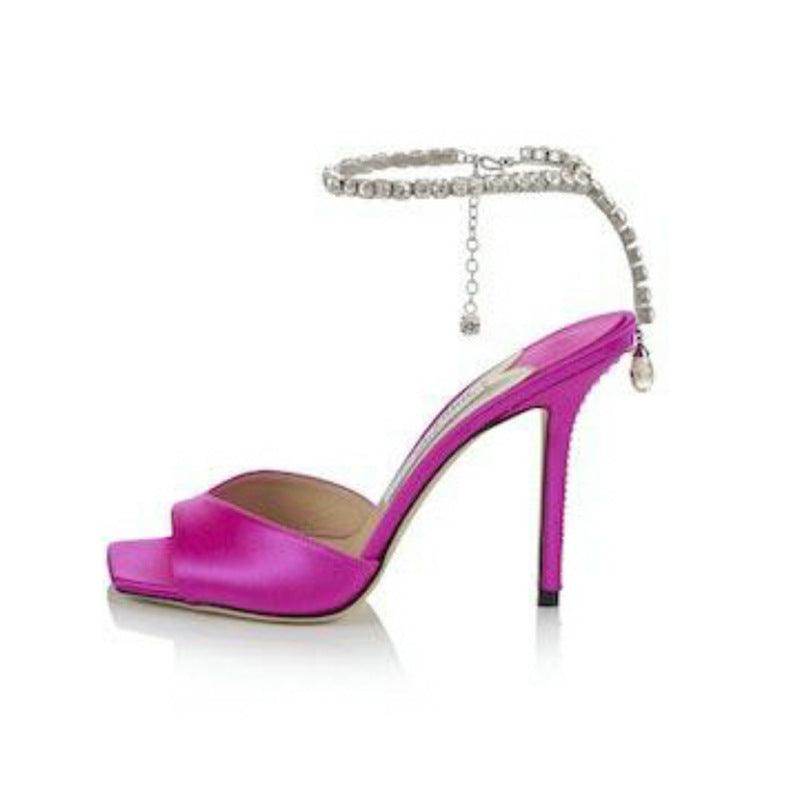 Sparkly Rhinestone Ankle Strap Square Toe Stiletto Heels for Women - Elegant Party Shoes for Weddings, Prom & Evening Events (Style #695399992506)