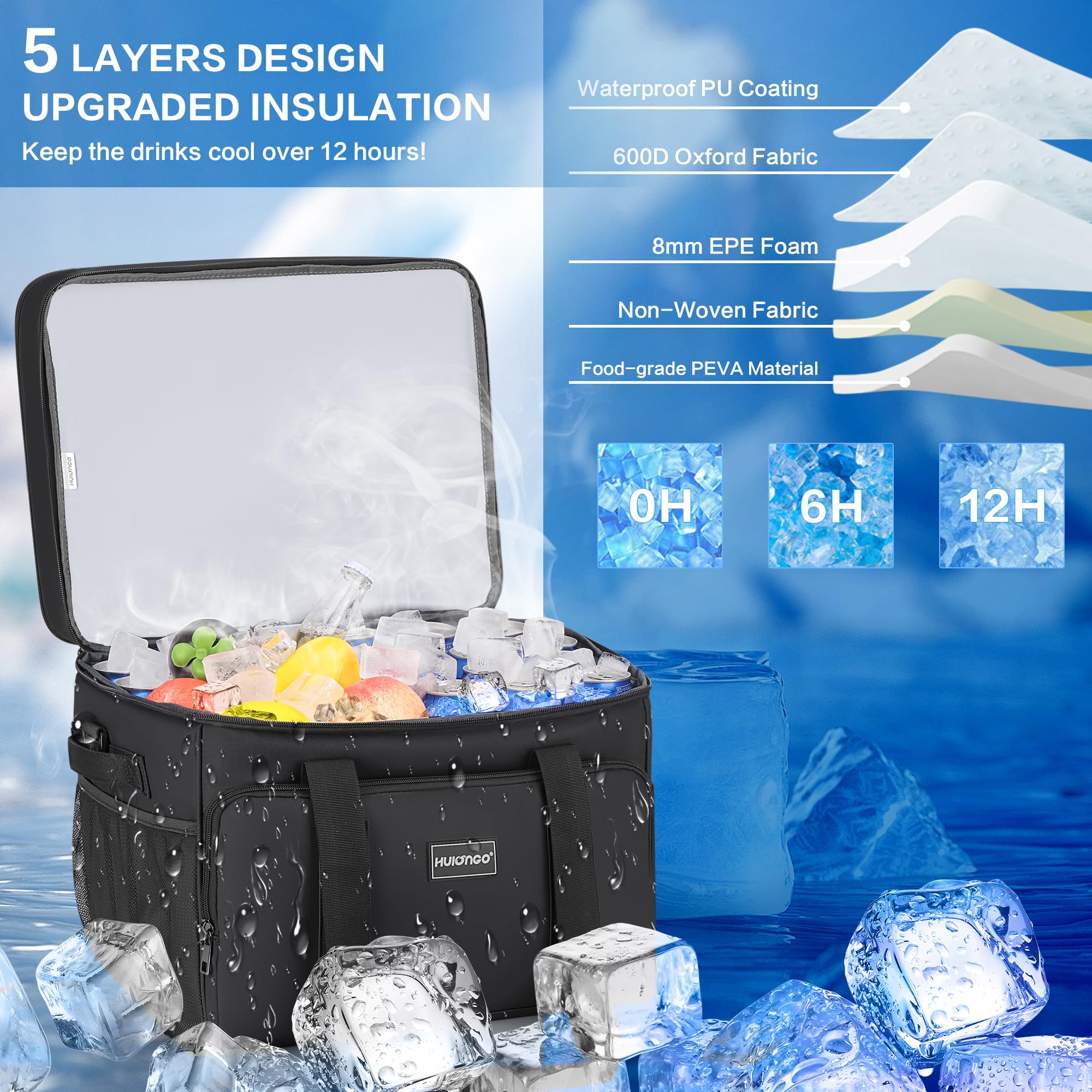 Insulated Soft Cooler Bag - Large Collapsible & Portable Ice Chest for Beach, Picnics, Camping & Outdoor Adventures | Keeps Drinks & Food Cold