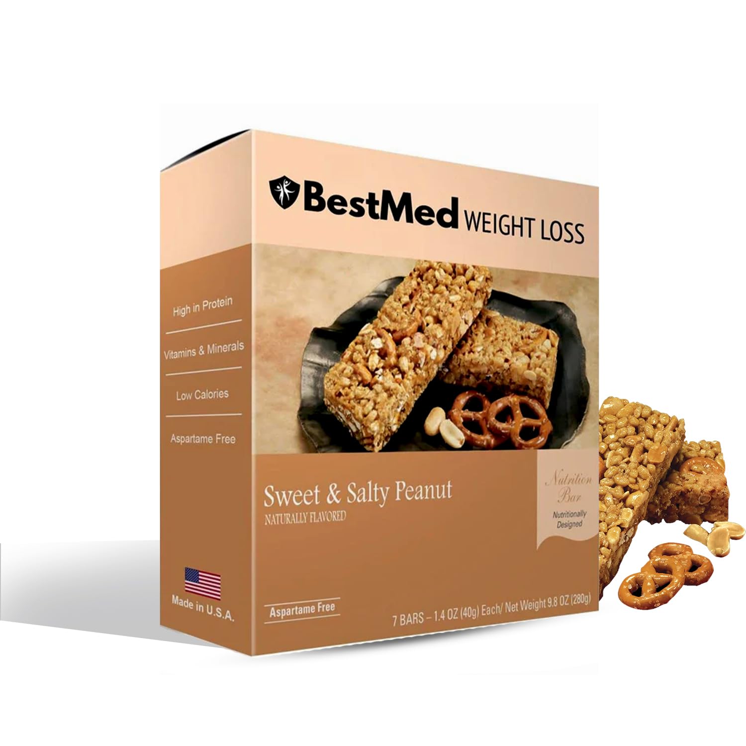 BestMed High Protein Snack Bars - Low Carb, 10g Protein, Low Sugar, Low Calorie Keto Friendly Bars for Weight Loss & Energy Boost - Sweet & Salty Peanut Flavor (2 Boxes, 14 Count) - Perfect for Gym, Hiking, Office Snacks & On-the-Go Nutrition