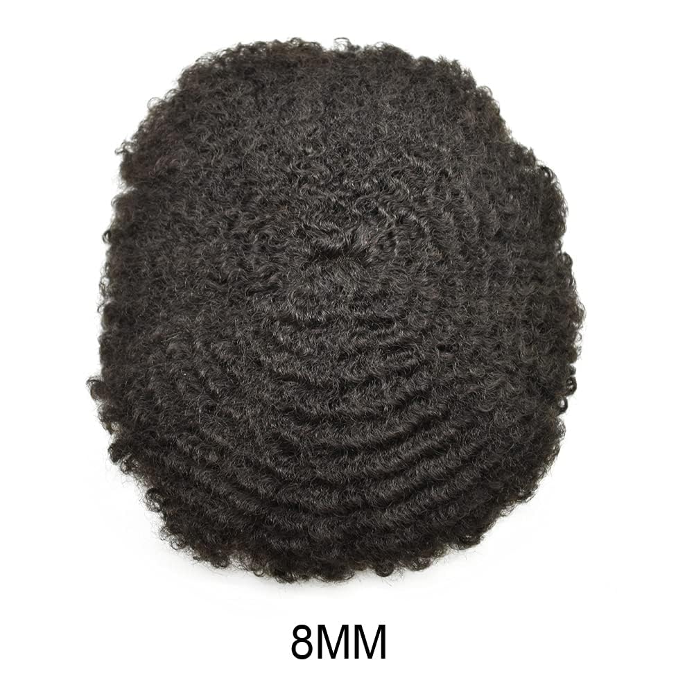 Afro Toupee for Black Men | Kinky Curly Human Hair Wig | African American Hair System | 8x10 PU Base | #1B Off Black 8mm | Perfect for Daily Wear, Cosplay & Special Events