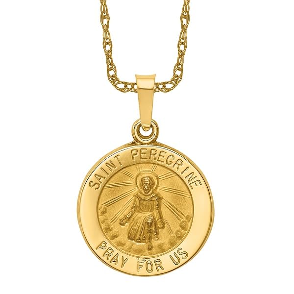 14K Solid Yellow Gold Saint Peregrine Medal Necklace for Women - Religious Pendant Charm for Protection & Healing - Perfect for Gifts, Prayer & Everyday Wear