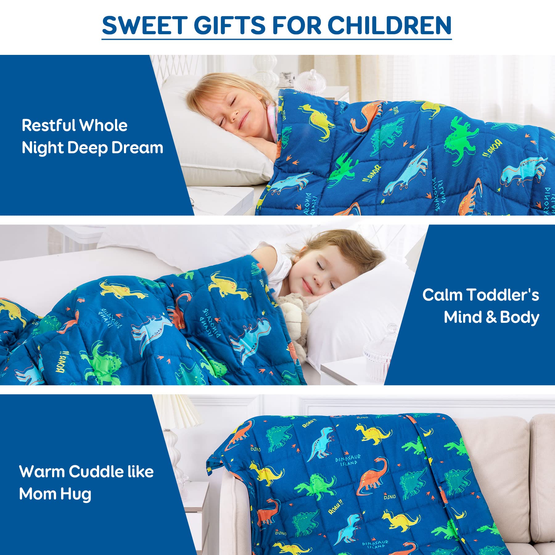 **Kivik 3lbs Weighted Blanket - Blue Dinosaur Design, Soft & Washable Heavy Blanket for Kids & Adults (36x48 Inches) - Perfect for Stress Relief, Anxiety, and Better Sleep**