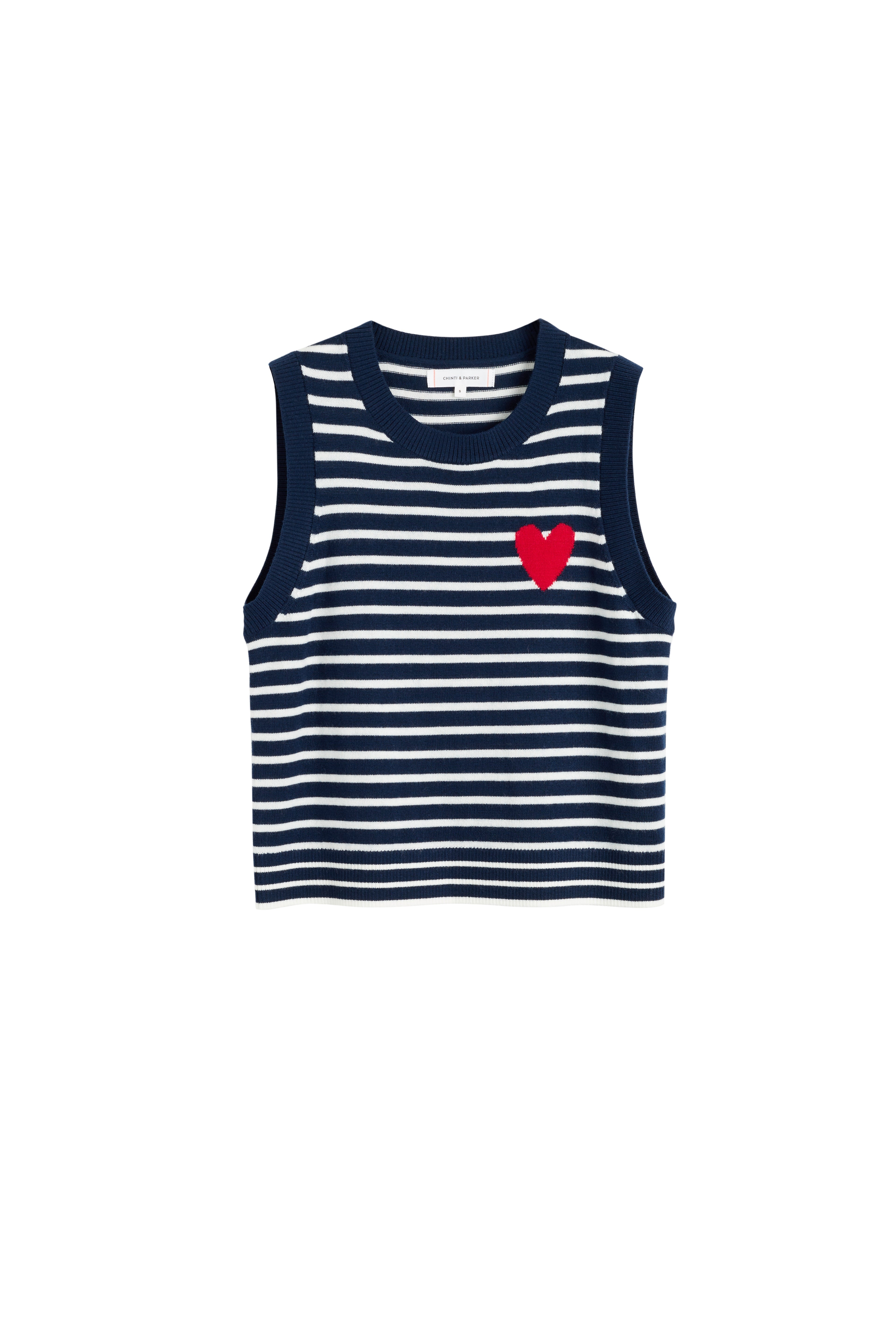 Navy Blue Merino Wool Heart Print Breton Tank Top for Women - Soft & Breathable Summer Layering Staple - Perfect for Casual Outings, Beach Days & Date Nights