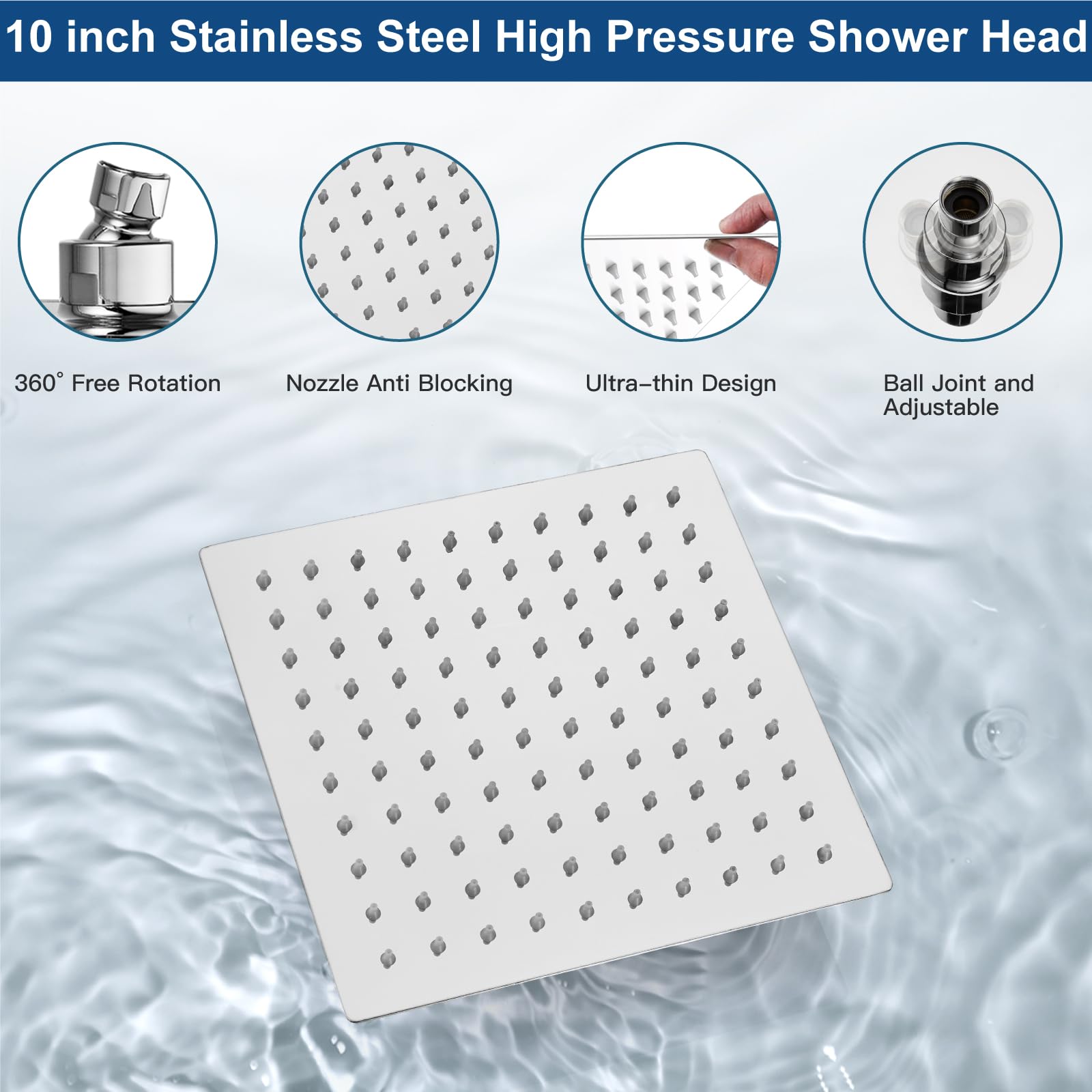 Midanya 10 Inch Square Rain Shower System - Polished Chrome Rainfall Shower Head with Handheld Sprayer, Waterfall Tub Spout & Mixer Valve Combo for Bathroom Remodeling - Perfect for Spa-Like Shower Experience and Modern Bathroom Upgrade