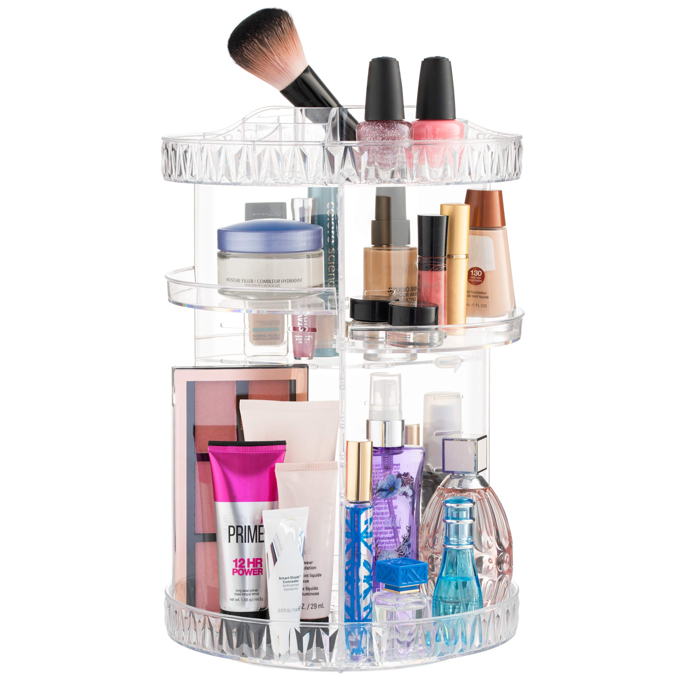 360° Rotating Makeup Organizer | Clear Cosmetic Storage Carousel for Vanity Countertop & Dresser | Multi-Functional Beauty Product Organizer for Makeup Brushes, Lipsticks & Skincare (Perfect for Small Spaces & Travel)