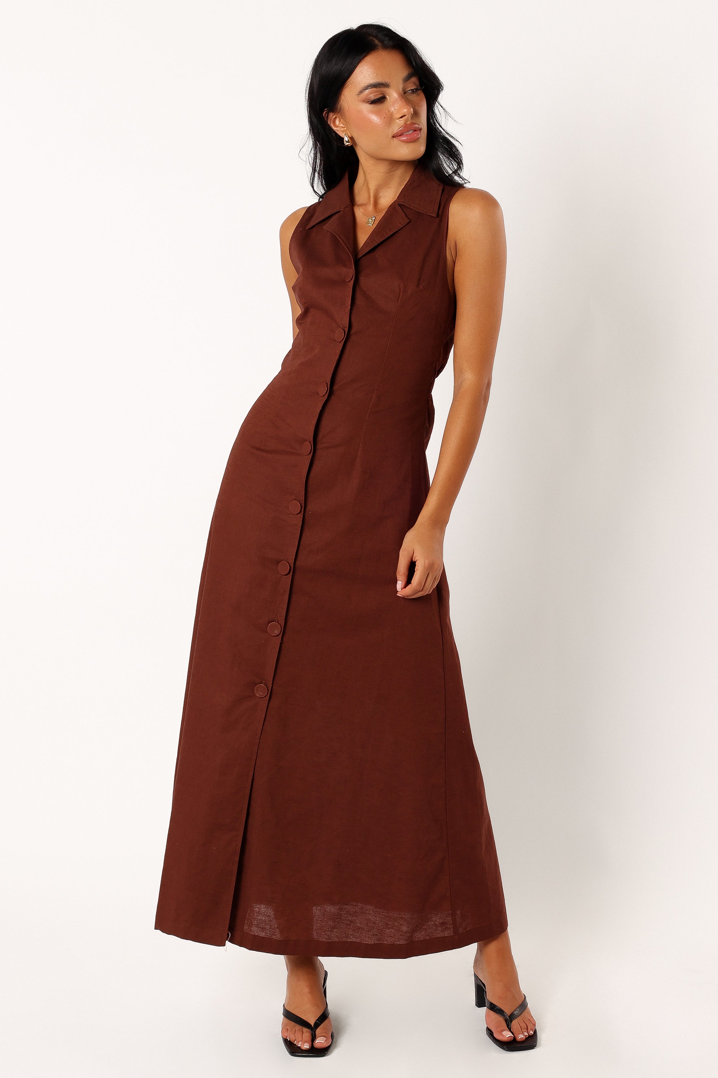 Galia Midi Dress for Women - Elegant Chocolate Brown Flowy Summer Dress for Casual Wear, Date Night & Special Occasions