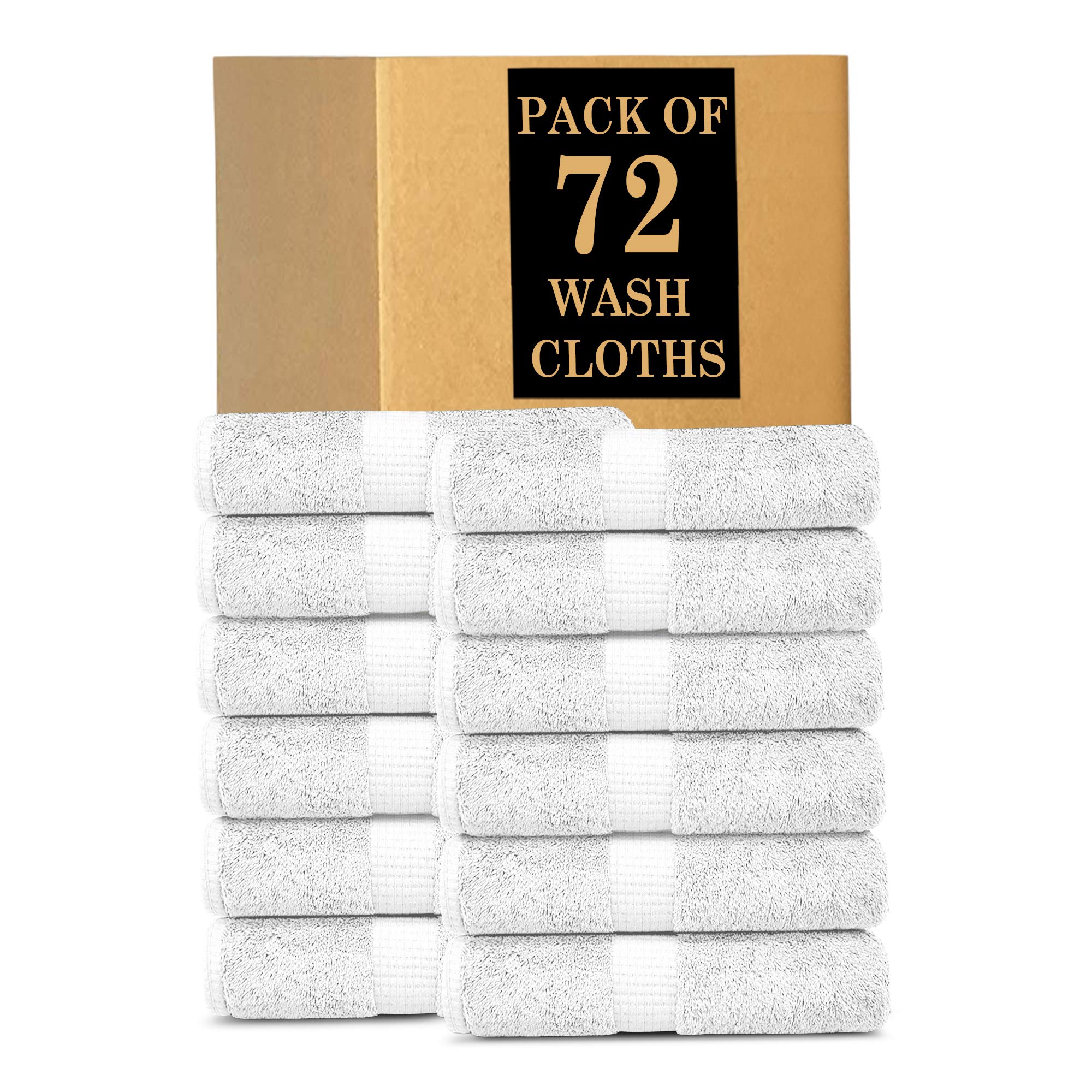 Lavish Touch 100% Cotton 600 GSM Melrose Wash Towels - Pack of 72, White | Ultra Soft & Absorbent Bath, Kitchen & Gym Towels for Spa, Hotel & Home Use