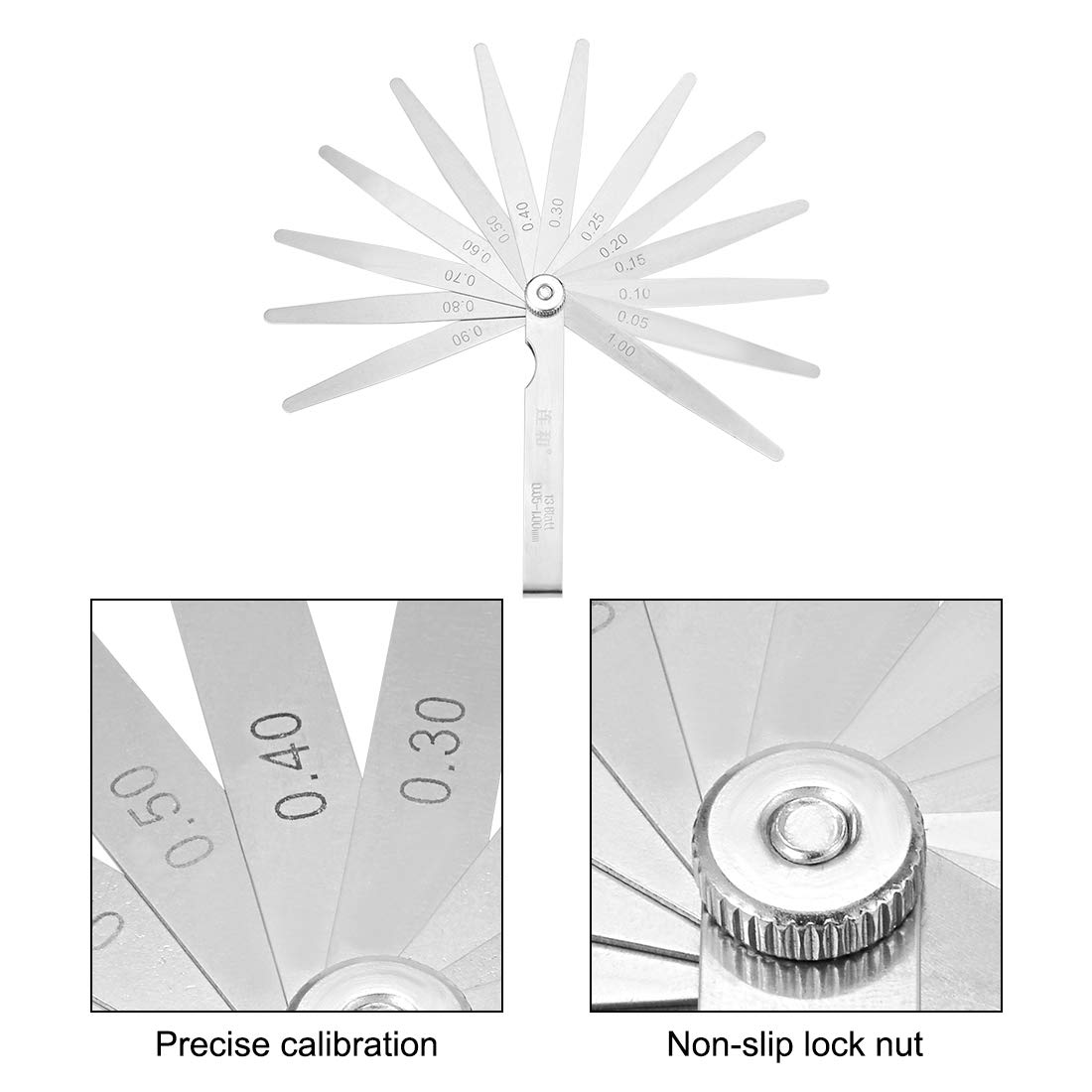 uxcell 0.05-1.00mm Metric Thickness Feeler Gauge Set - 13 Blades Manganese Steel Precision Measuring Tool for Gap Width Measurement | Automotive, Machinery & DIY Applications