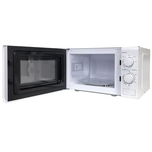 Igenix IG2071 Solo Manual Microwave Oven - 700W, 20L Capacity, 5 Power Levels & Defrost Function, 30-Minute Timer, White - Perfect for Small Kitchens, Dorms & Office Break Rooms