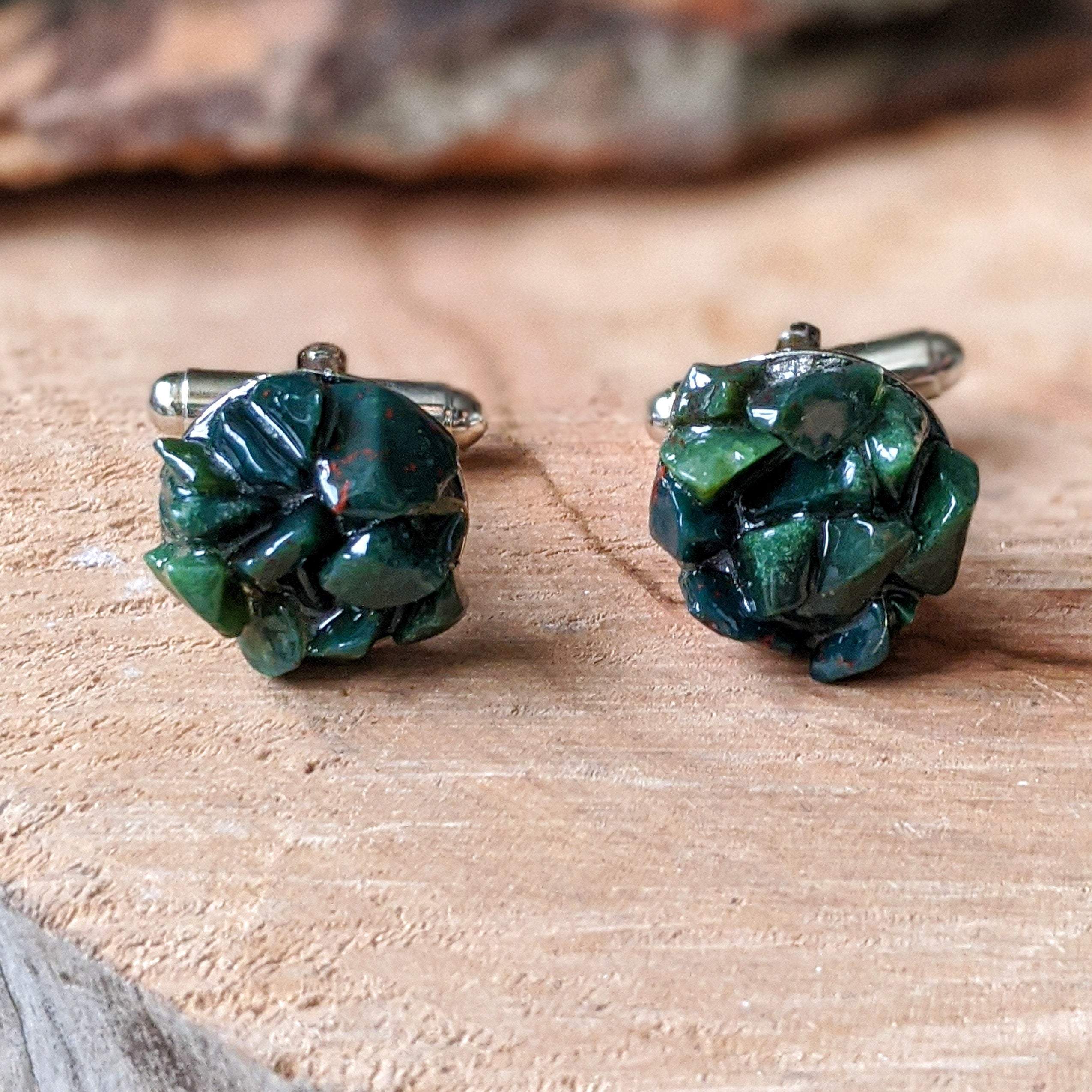 Elegant Bloodstone Cufflinks - White Gold Plated Brass for Men | Perfect for Weddings, Business Meetings & Formal Events