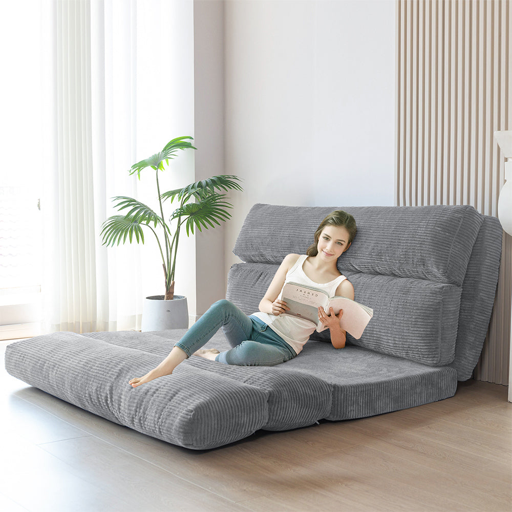 MAXYOYO Corduroy Bean Bag Folding Sofa Bed - Extra Wide Convertible Floor Mattress for Living Room, Bedroom & Guest Room (Grey)